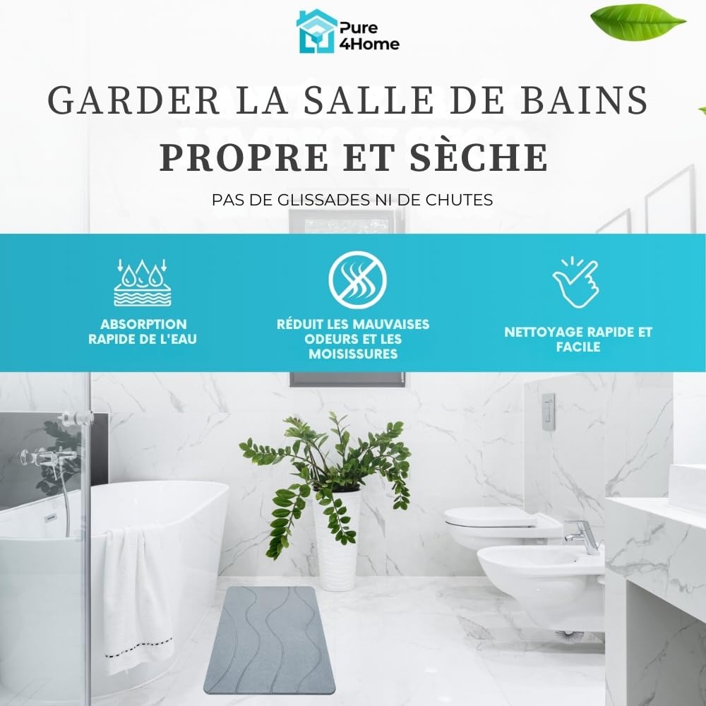 Pure 4Home Tapis de Bain Diatomite Antidérapant 60 x 39 cm