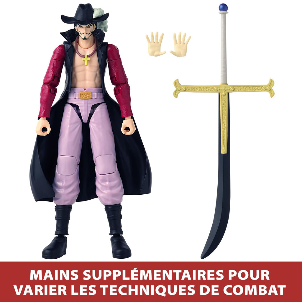 BANDAI One Piece Dracule Mihawk Action Figure – Figurine articulée Mihawk Anime 17 cm