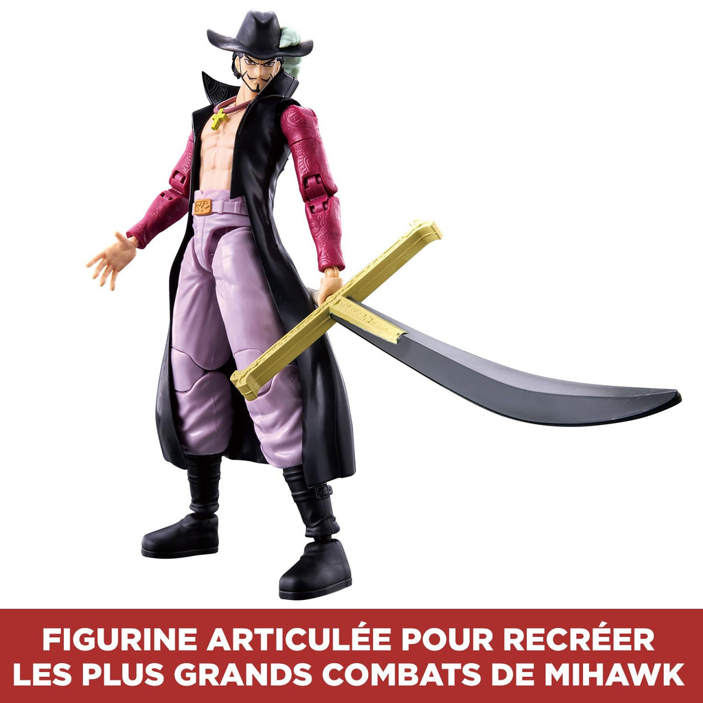 BANDAI One Piece Dracule Mihawk Action Figure – Figurine articulée Mihawk Anime 17 cm