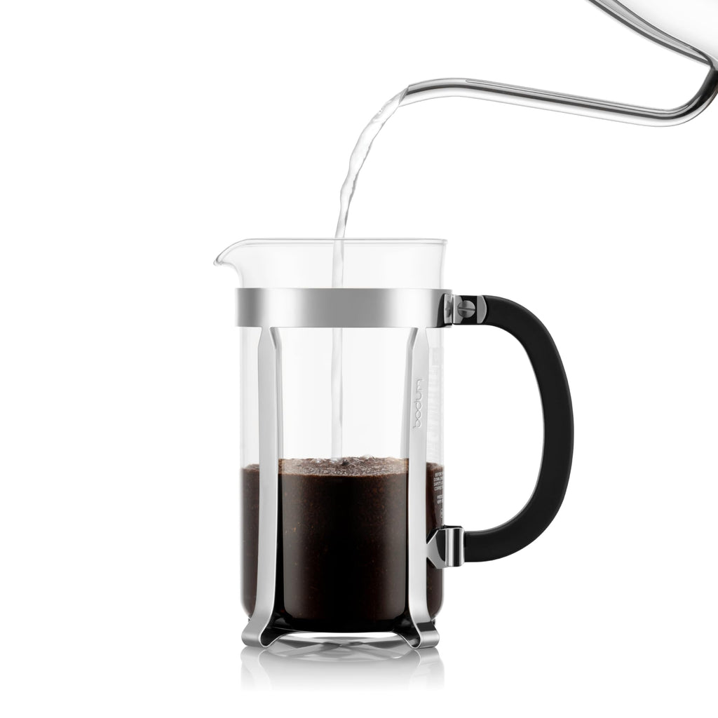 Bodum French Press Chambord - 1L / 8 Tasses Argent Cafetière - Verre Résistant & Filtre Inox