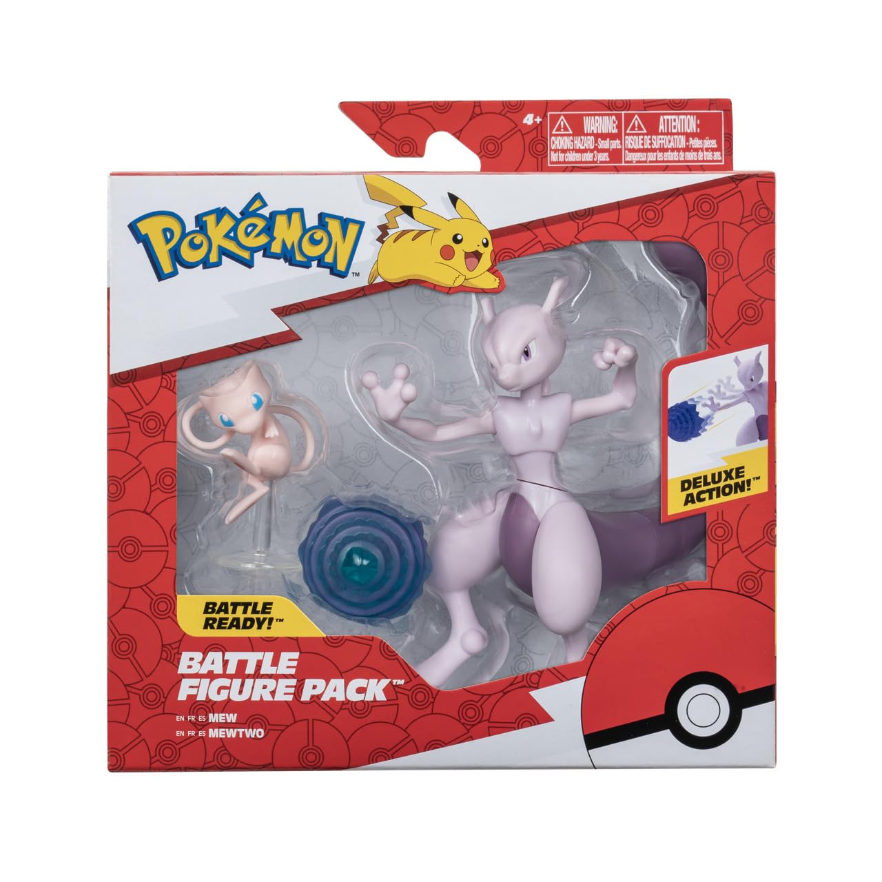 Pokémon Pack de 2 Figurines de Combat Mew de 5 cm et Mewtwo de 11 cm