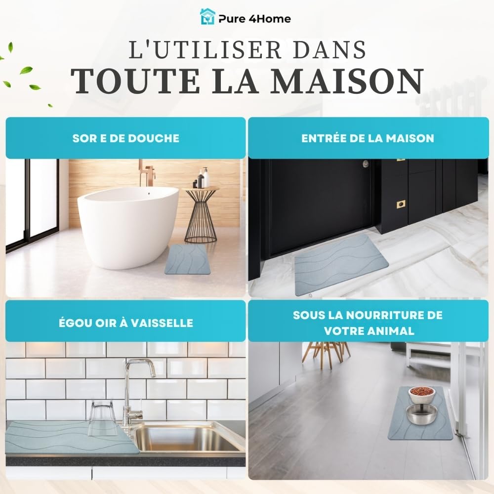 Pure 4Home Tapis de Bain Diatomite Antidérapant 60 x 39 cm
