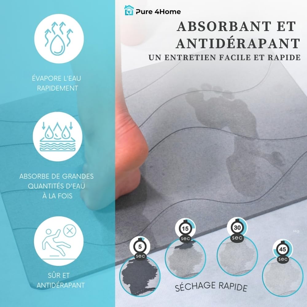 Pure 4Home Tapis de Bain Diatomite Antidérapant 60 x 39 cm