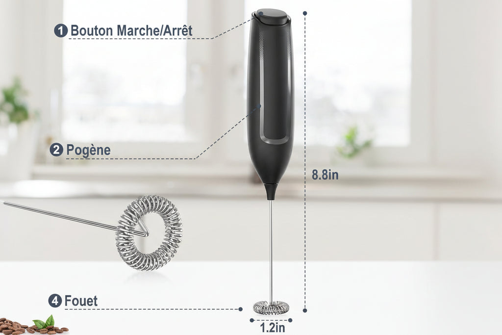 Mousseur à Lait électrique, Mini Fouet en Acier Inoxydable