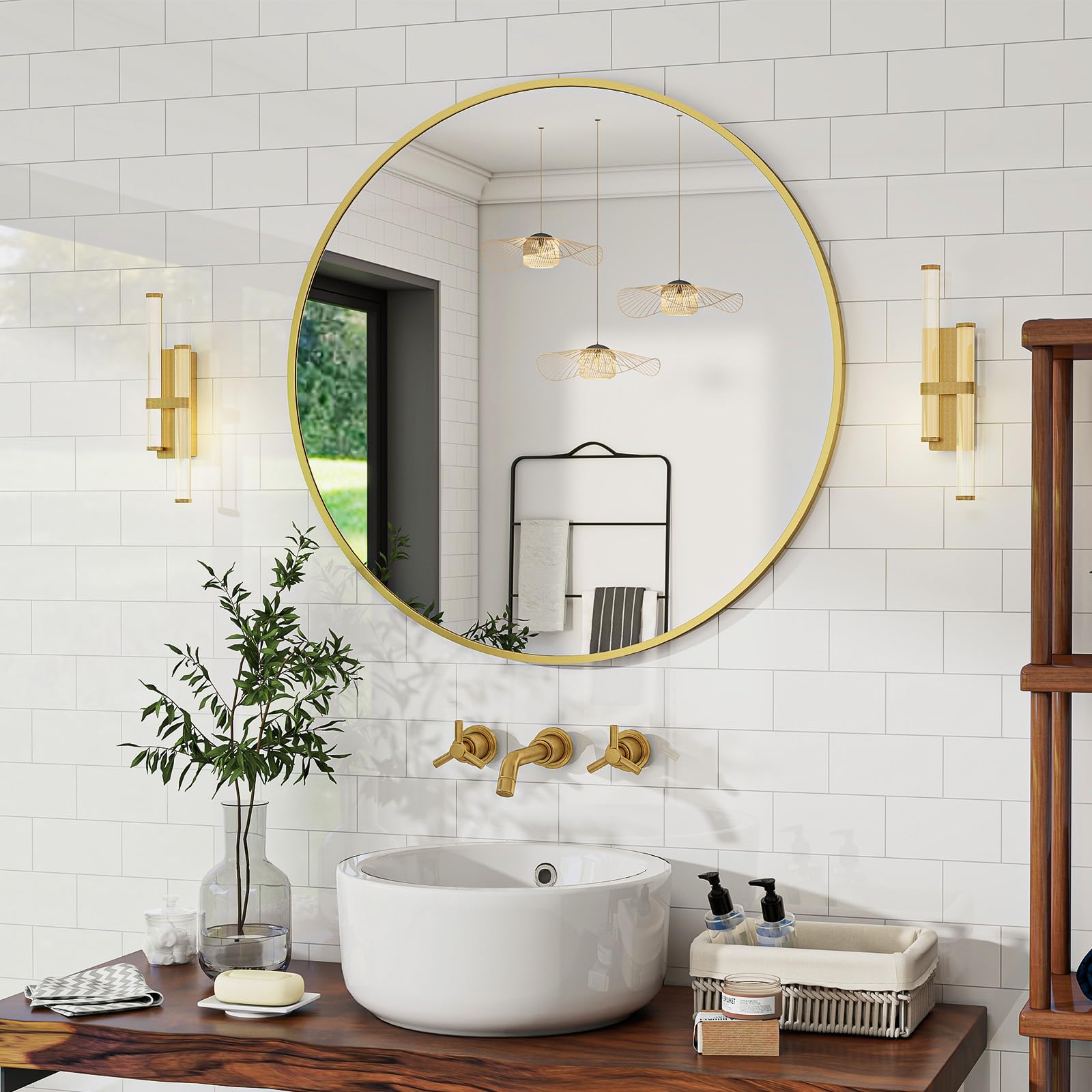 BEAUTYPEAK Miroir Mural Rond doré de 76 cm