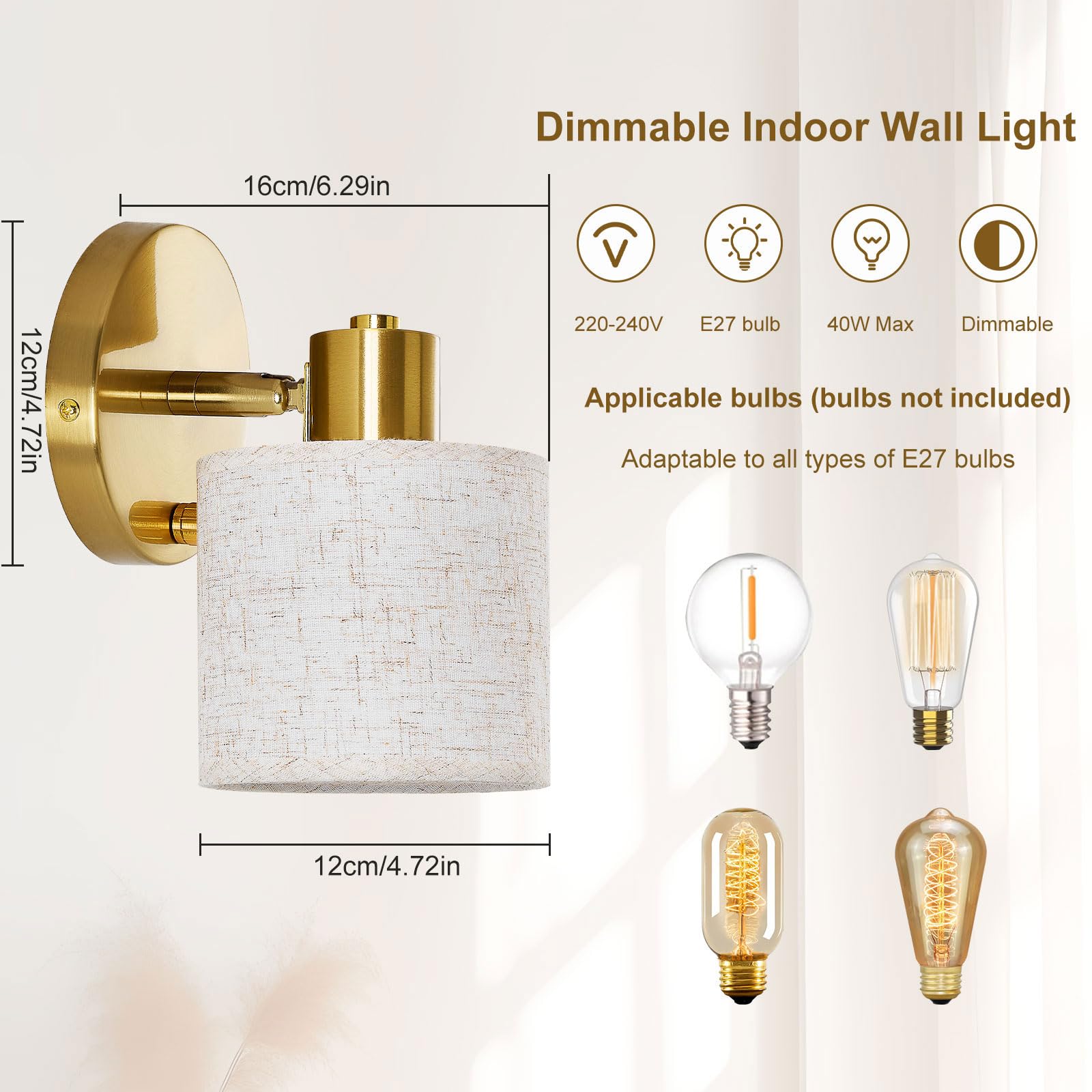 Lightess Applique Murale Intérieure Dimmable avec Interrupteur