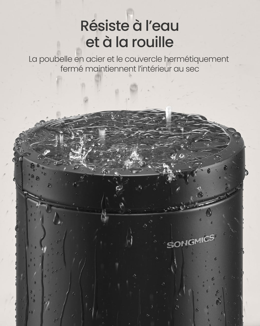 SONGMICS Petite Poubelle, avec Couvercle en Acier noir