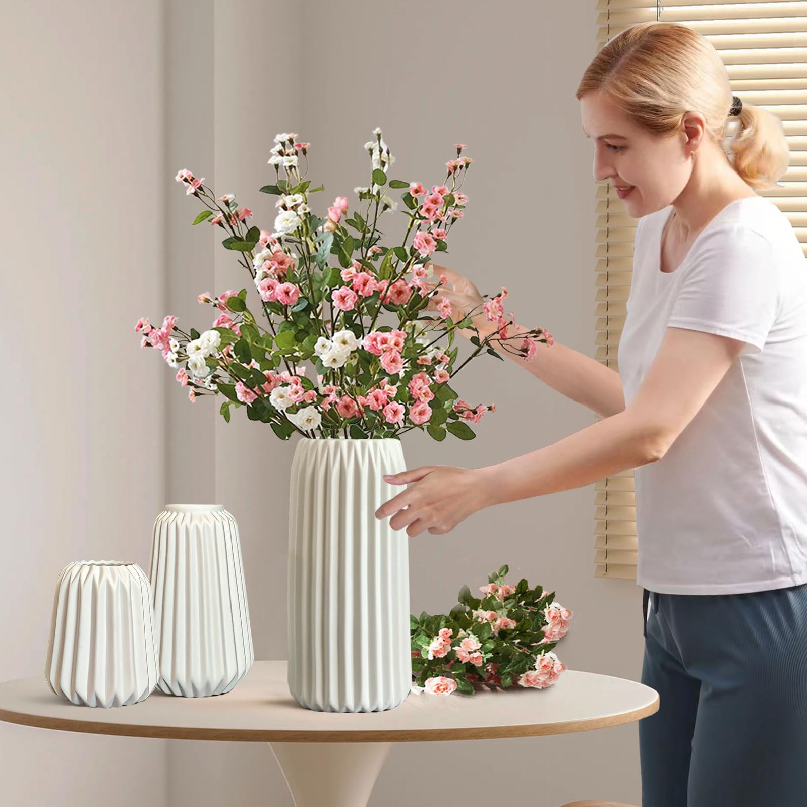 Vase Décoratif - Set de 3 Vases en Céramique Blanche