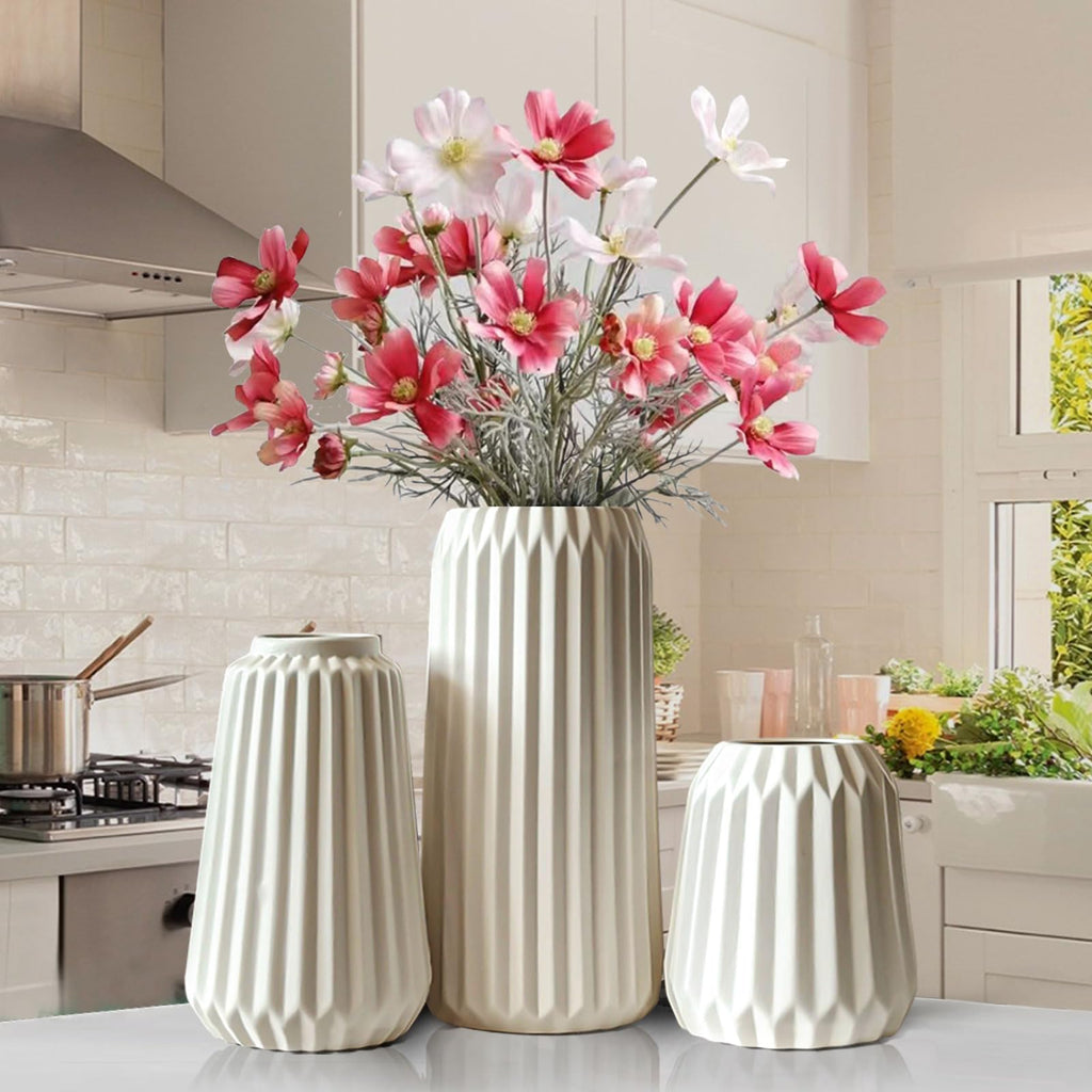 Vase Décoratif - Set de 3 Vases en Céramique Blanche