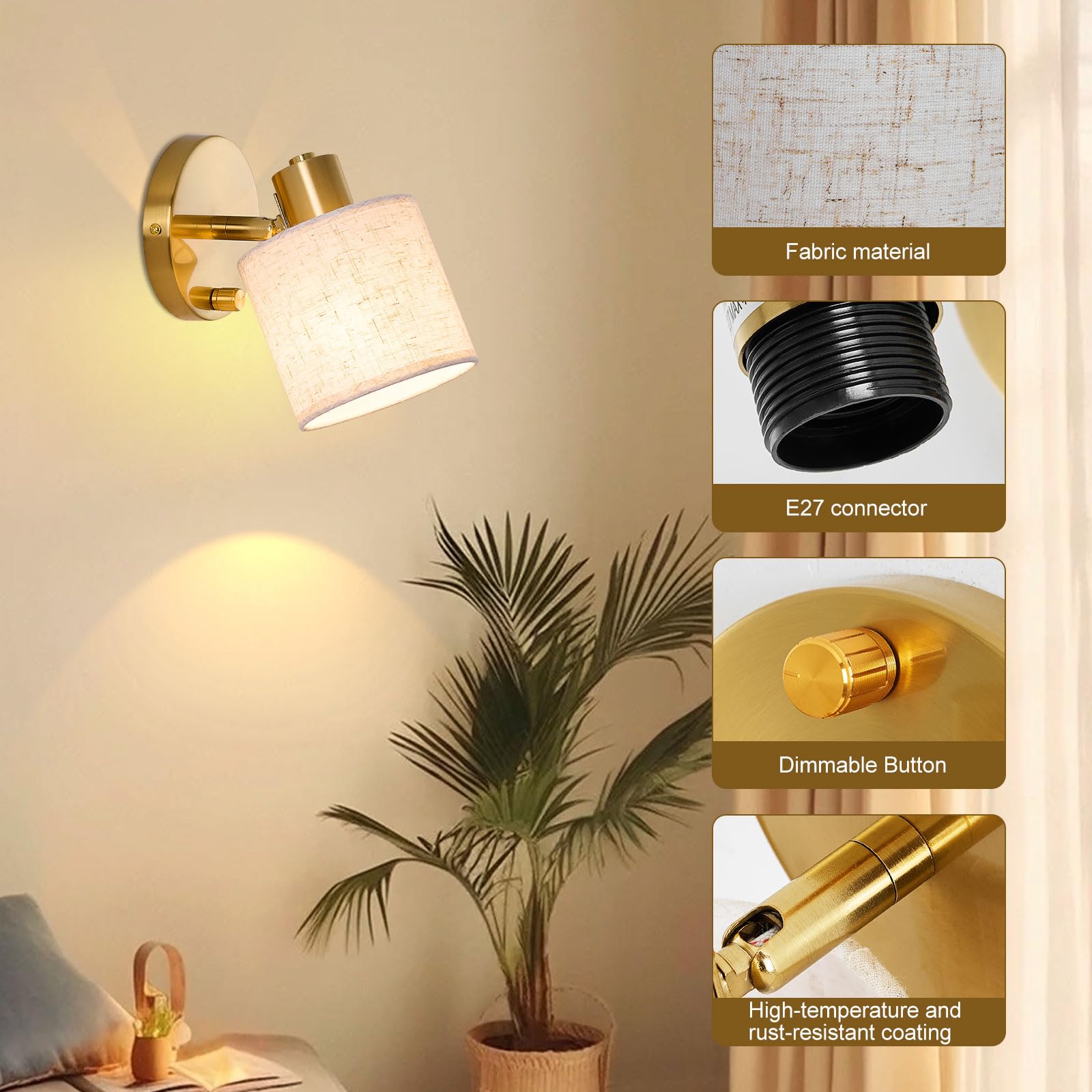 Lightess Applique Murale Intérieure Dimmable avec Interrupteur