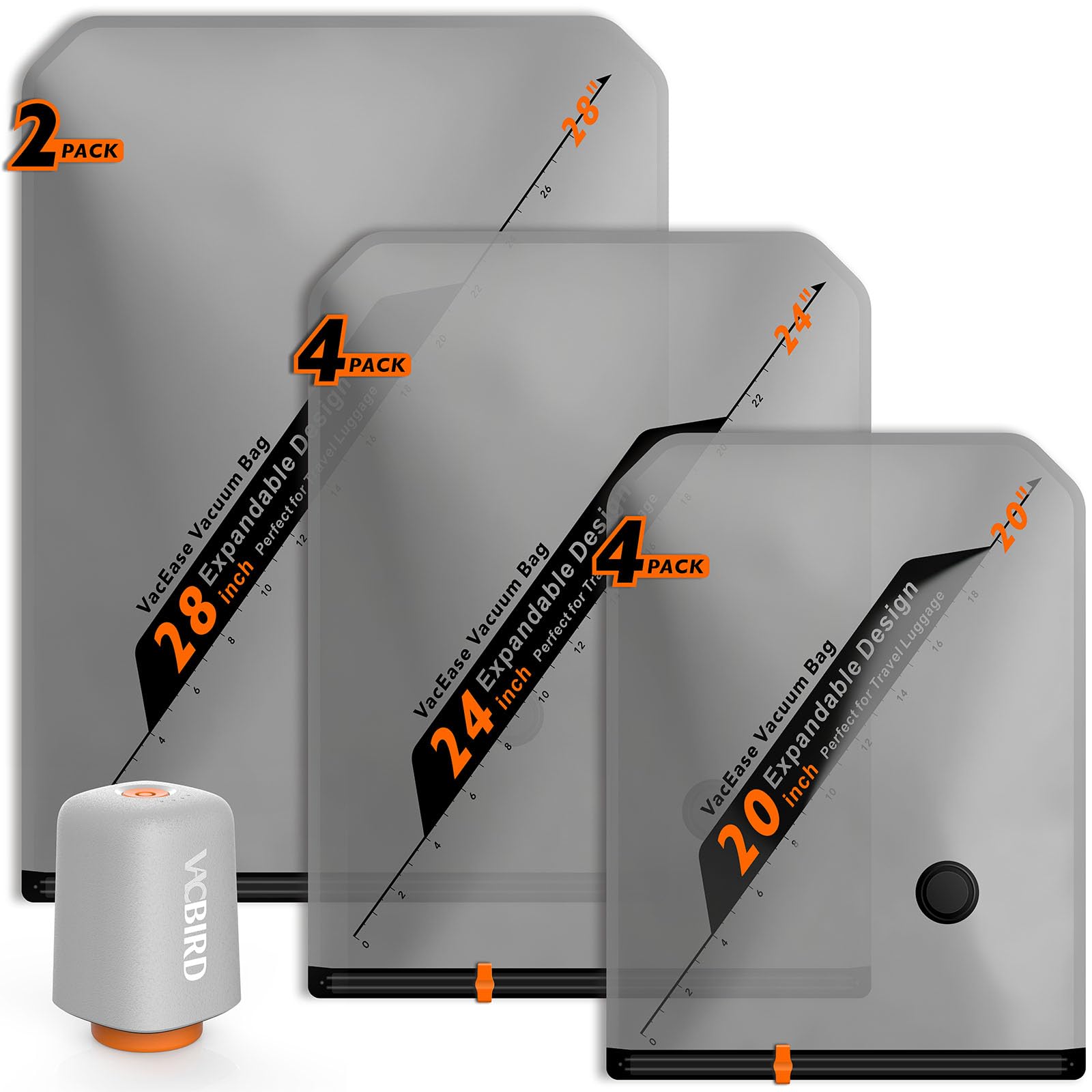 Vacbird Sac de Rangement Sous Vide avec Pompe à Vide Sans Fil