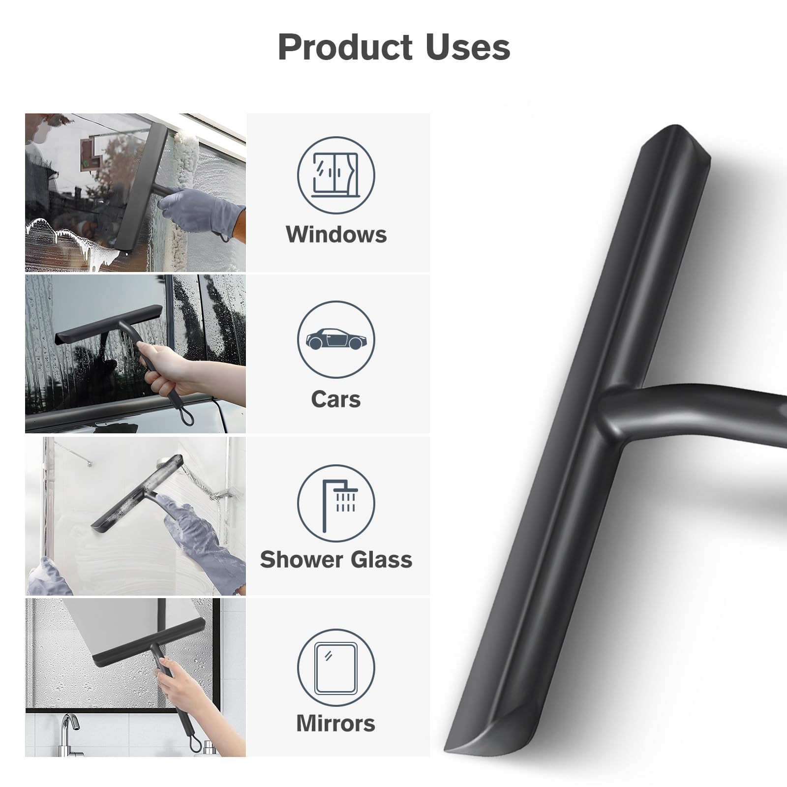 Vinabo Raclette de Douche - 21cm Noir avec Support