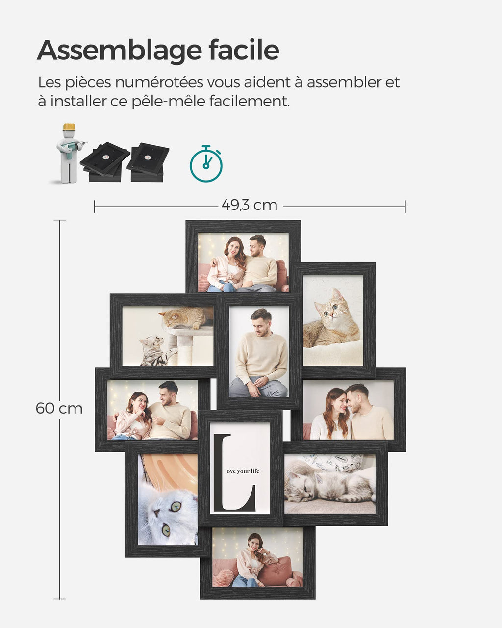 SONGMICS Cadres Pêle-Mêle, 10 Cadres pour Photos 10x15 cm