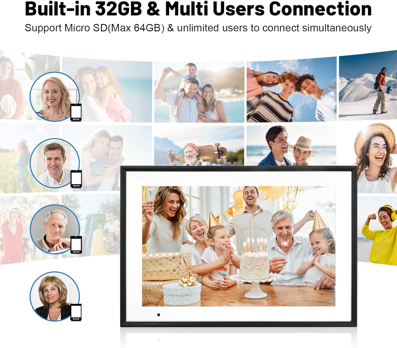 FUNCARE Cadre Photo Numérique WiFi 10,1 Pouces, Mémoire 32 Go