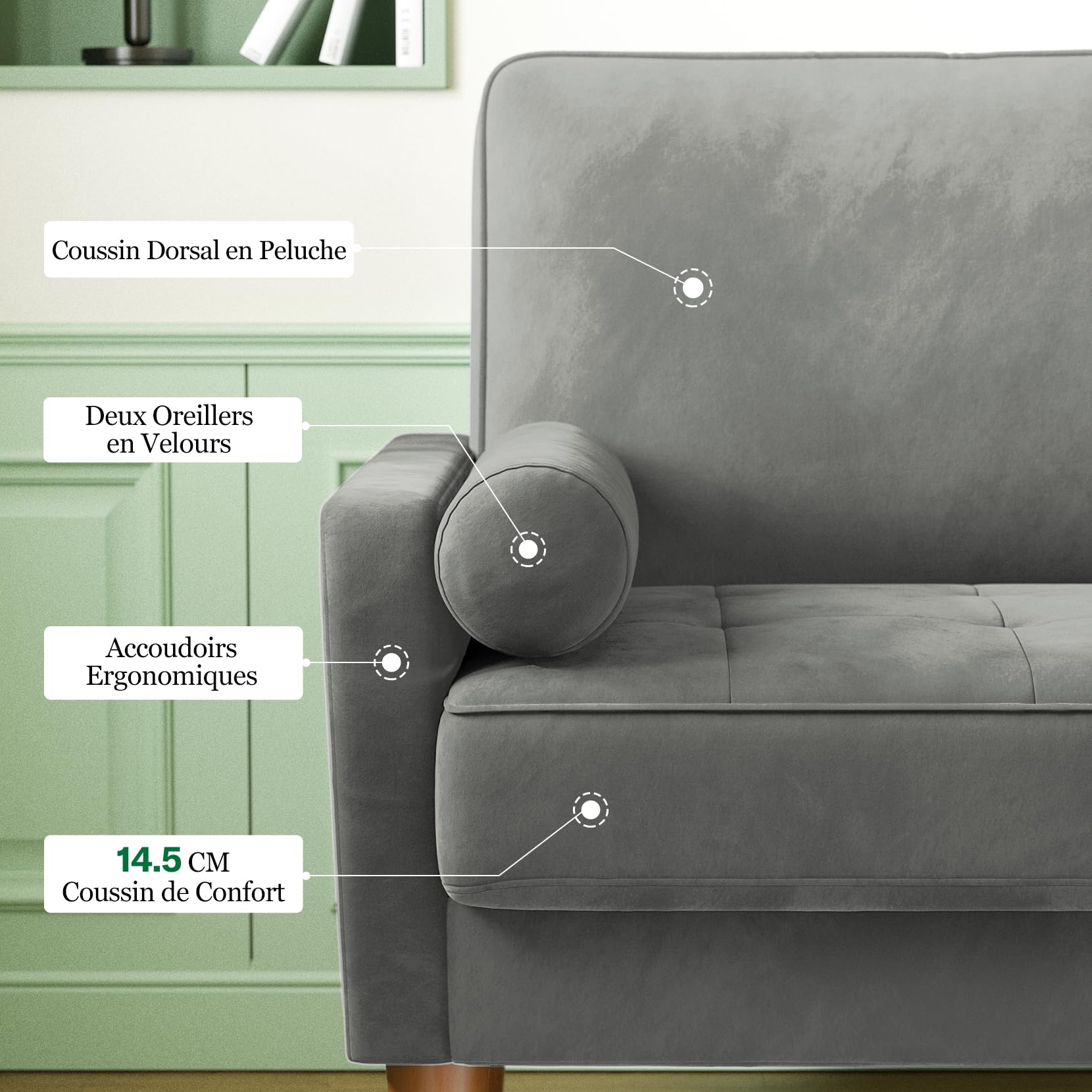 Vesgantti Petit Canapé 2 Places Gris