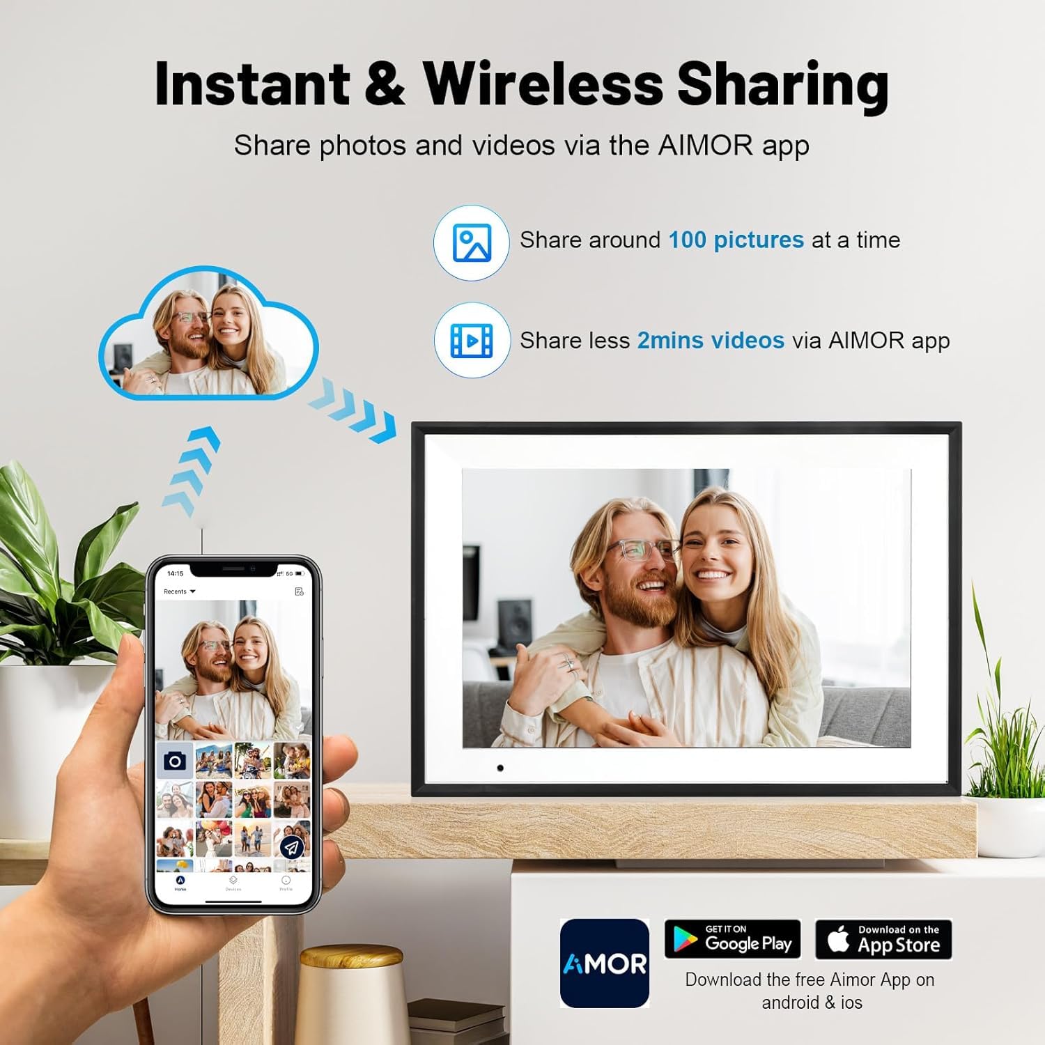 FUNCARE Cadre Photo Numérique WiFi 10,1 Pouces, Mémoire 32 Go