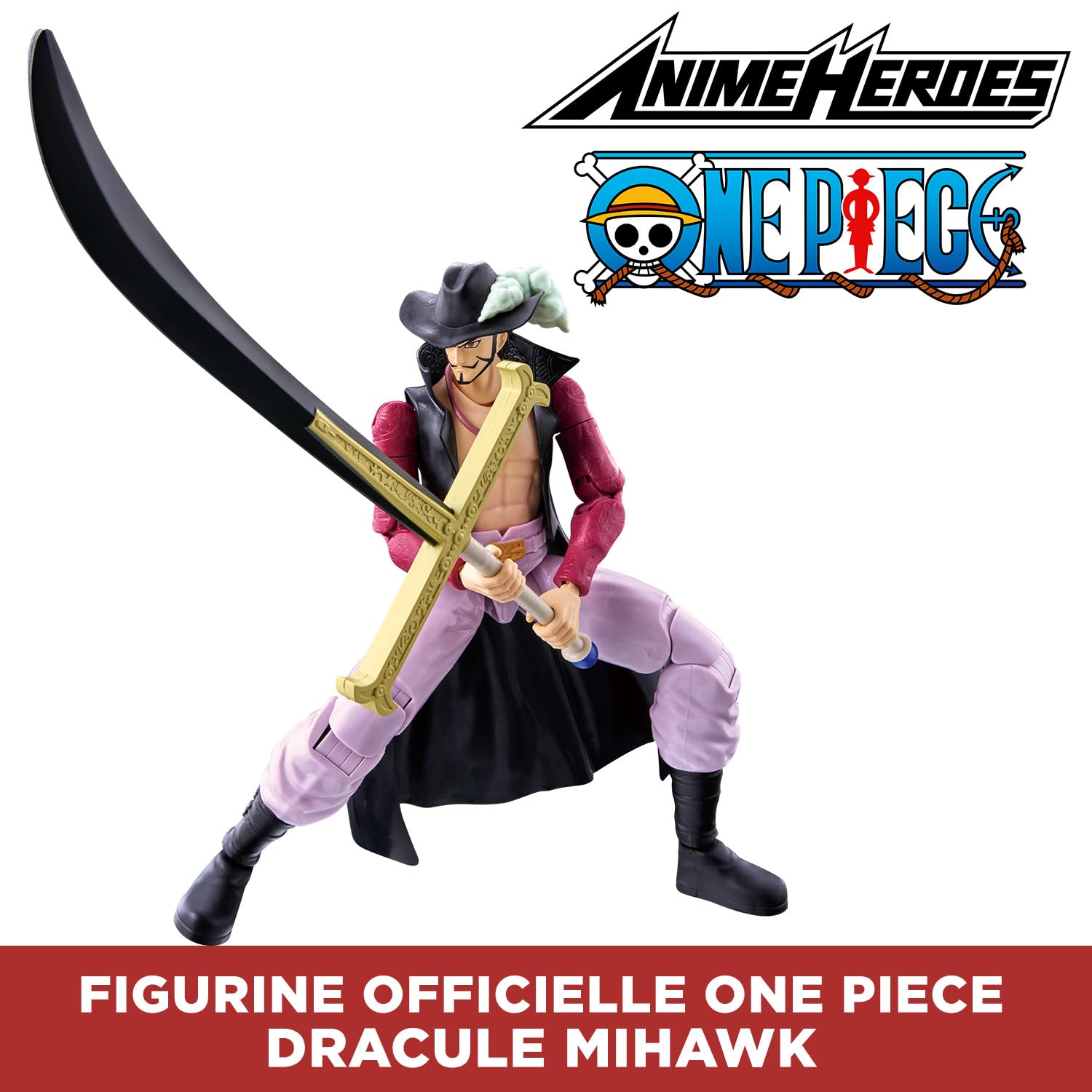 BANDAI One Piece Dracule Mihawk Action Figure – Figurine articulée Mihawk Anime 17 cm