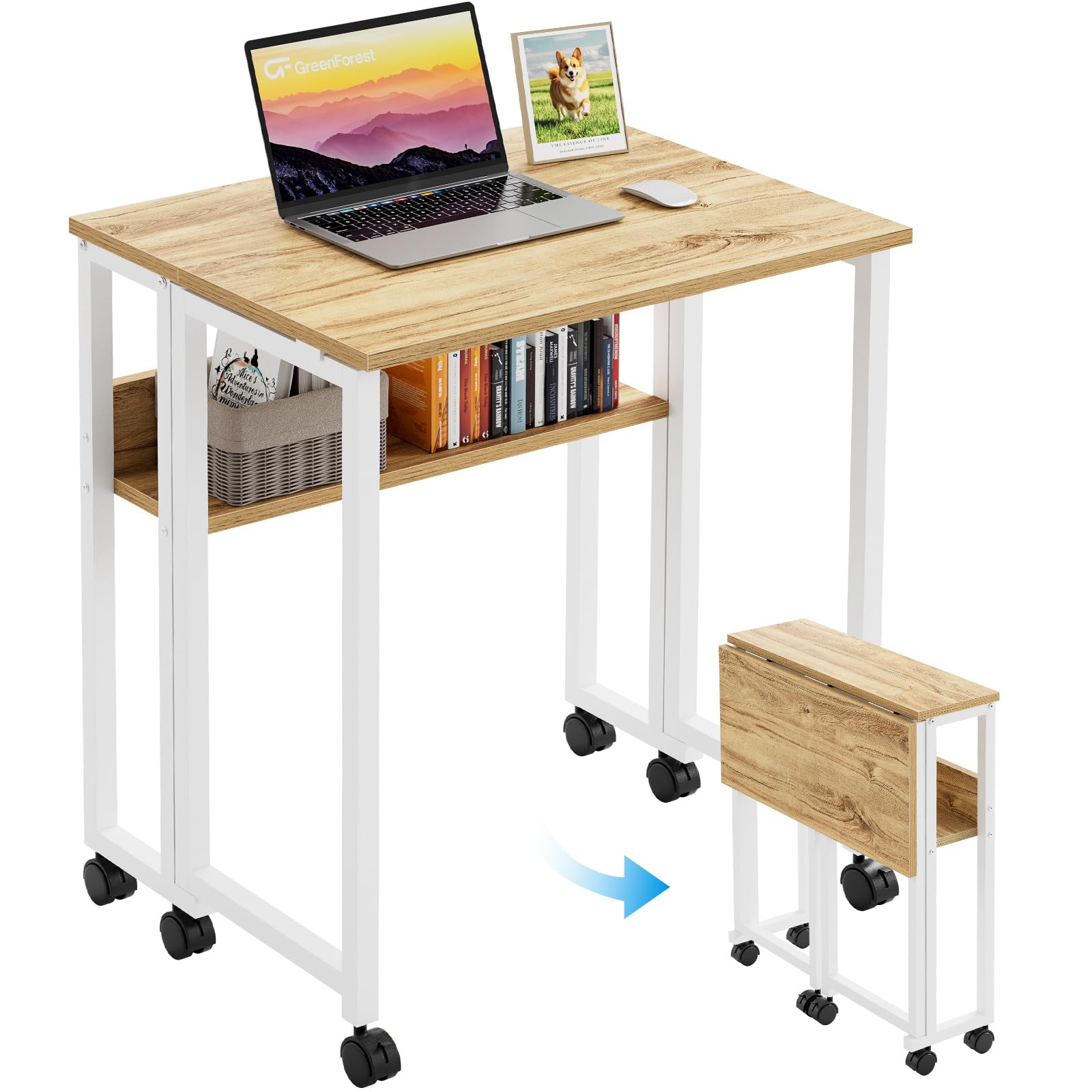 GreenForest Petite Bureau Pliable Portable à roulettes