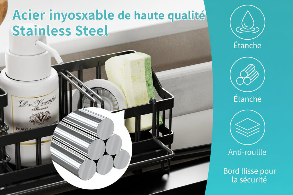 Organisateur d'évier pour la Cuisine, Porte-éponge, égouttoir en Acier Inoxydable