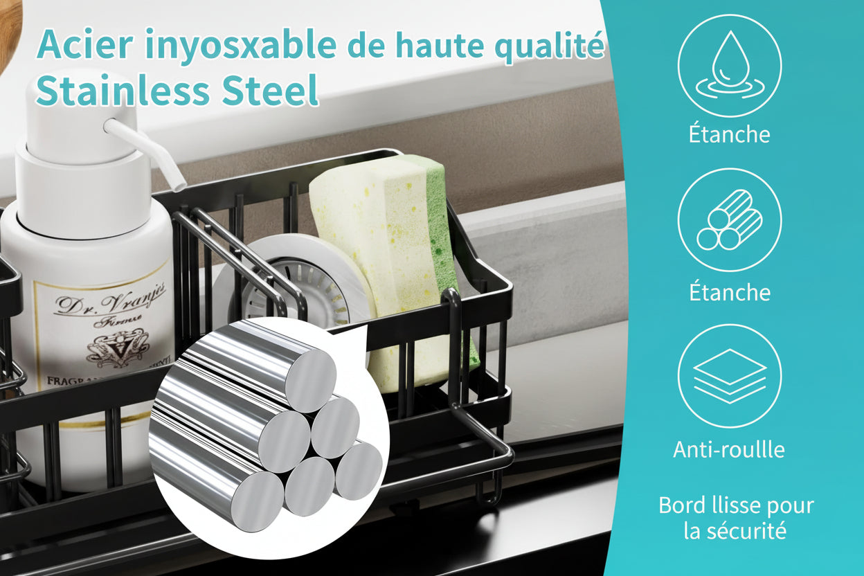 Organisateur d'évier pour la Cuisine, Porte-éponge, égouttoir en Acier Inoxydable