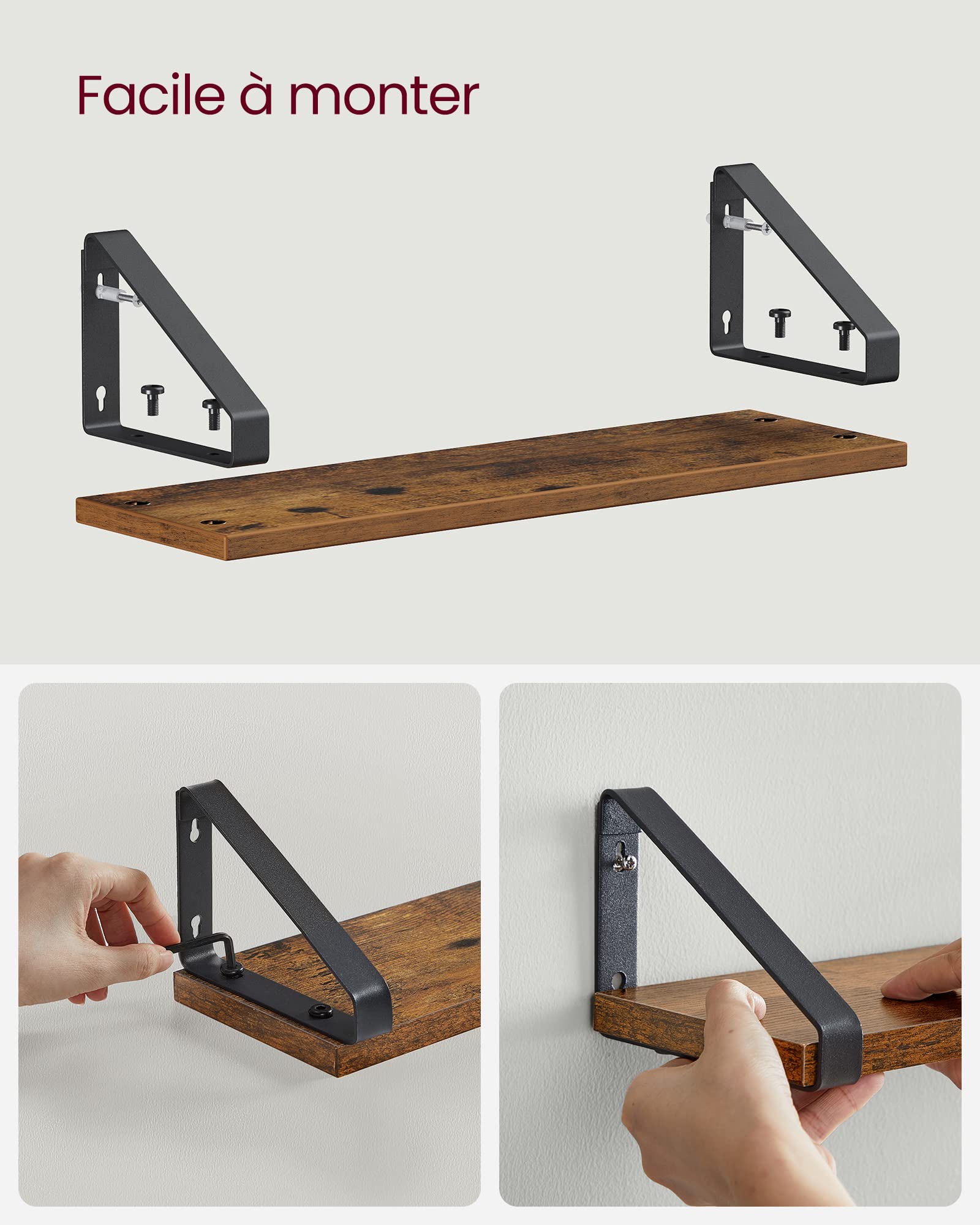 VASAGLE Étagère Murale, Tablette Flottant, Lot de 3