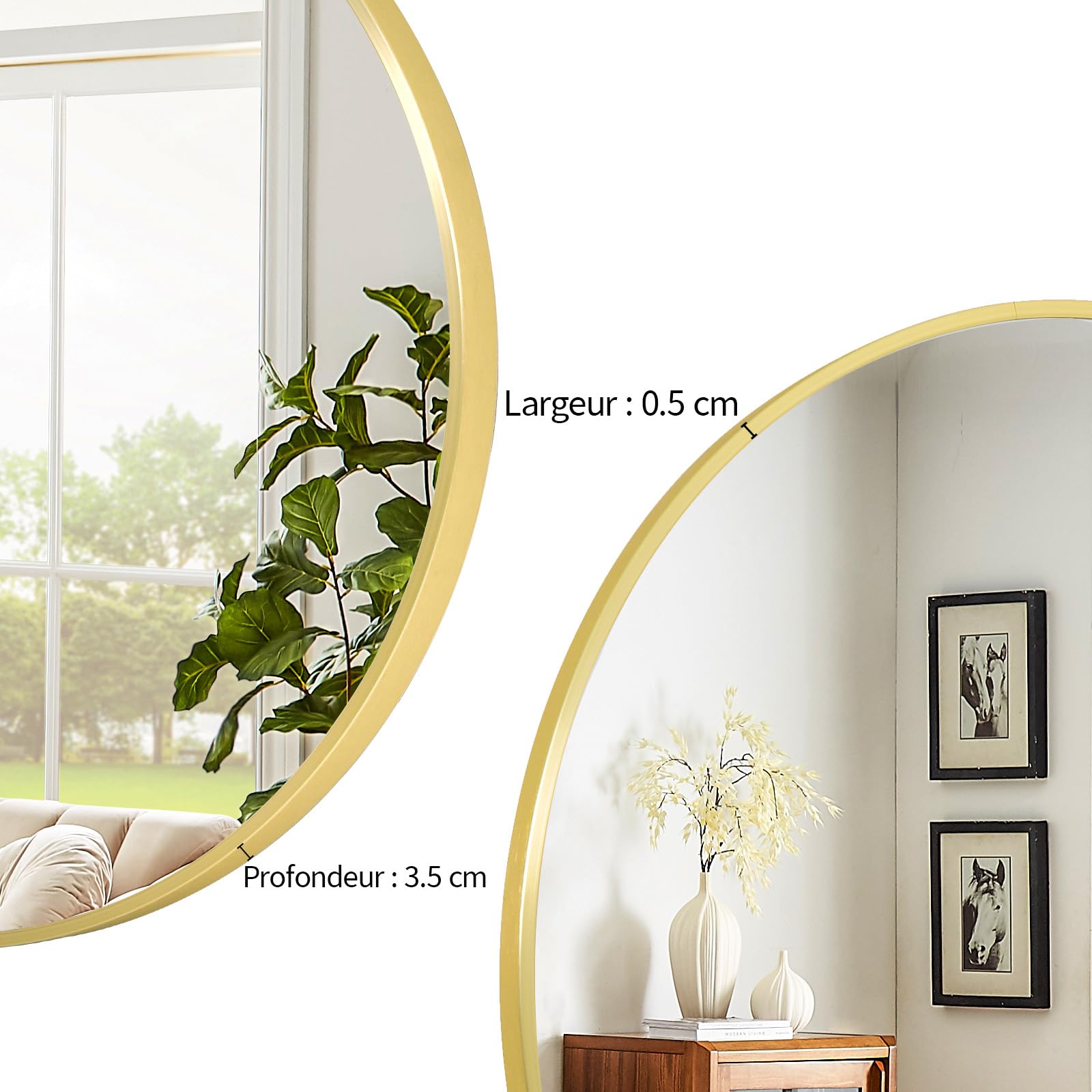 BEAUTYPEAK Miroir Mural Rond doré de 76 cm