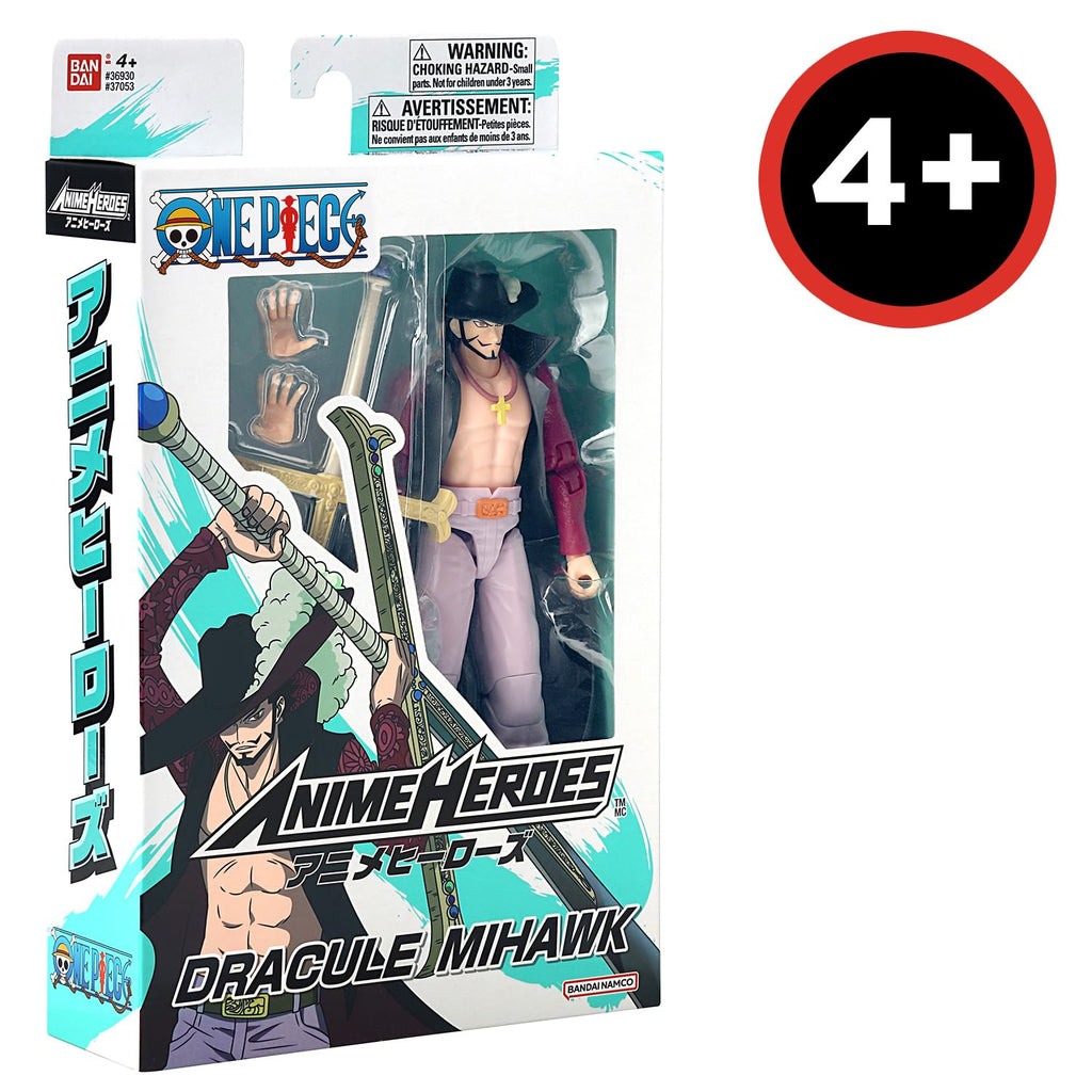 BANDAI One Piece Dracule Mihawk Action Figure – Figurine articulée Mihawk Anime 17 cm