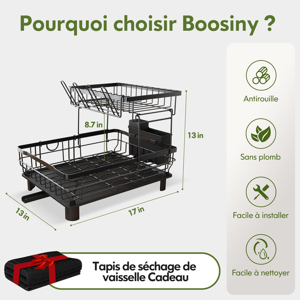 Boosiny Egouttoir Vaisselle, Egoutoire Vaisselle Cuisine 2 Niveaux en Acier Inoxydable