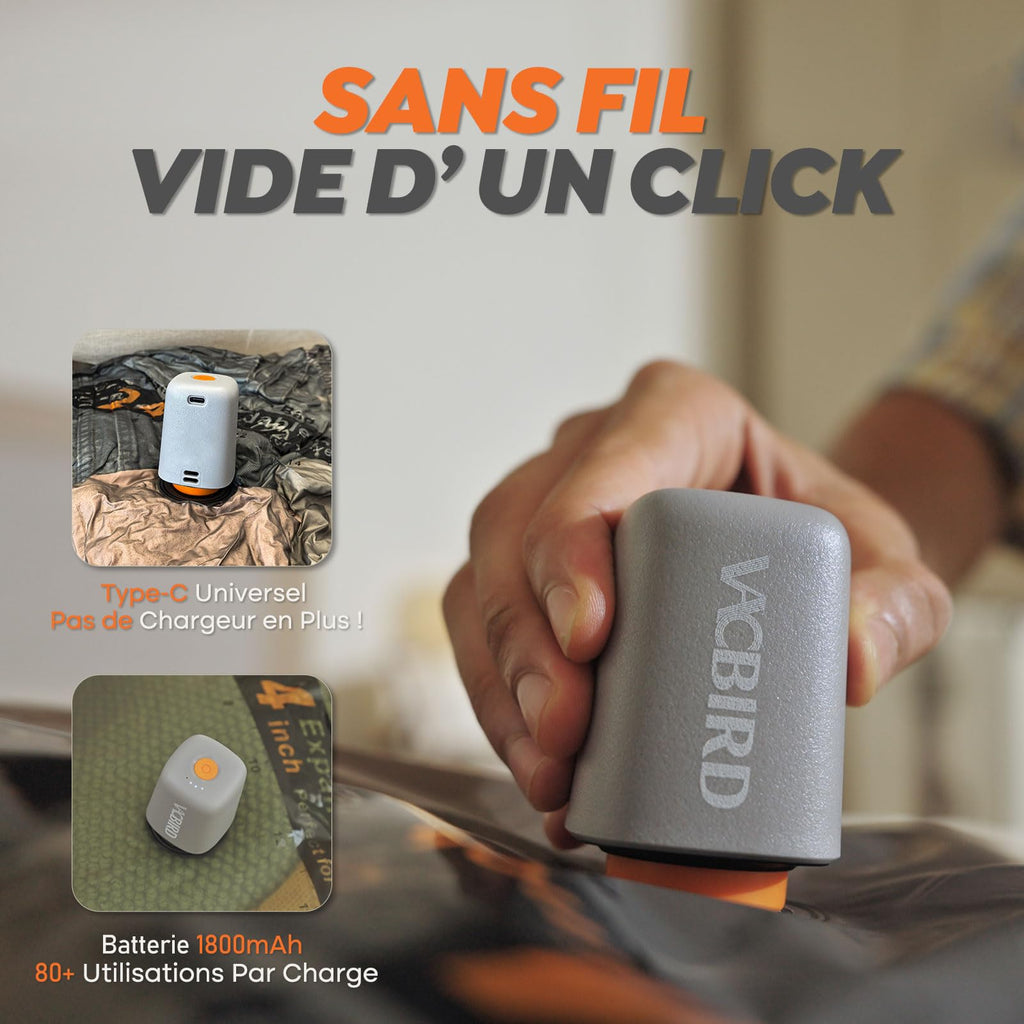 Vacbird Sac de Rangement Sous Vide avec Pompe à Vide Sans Fil
