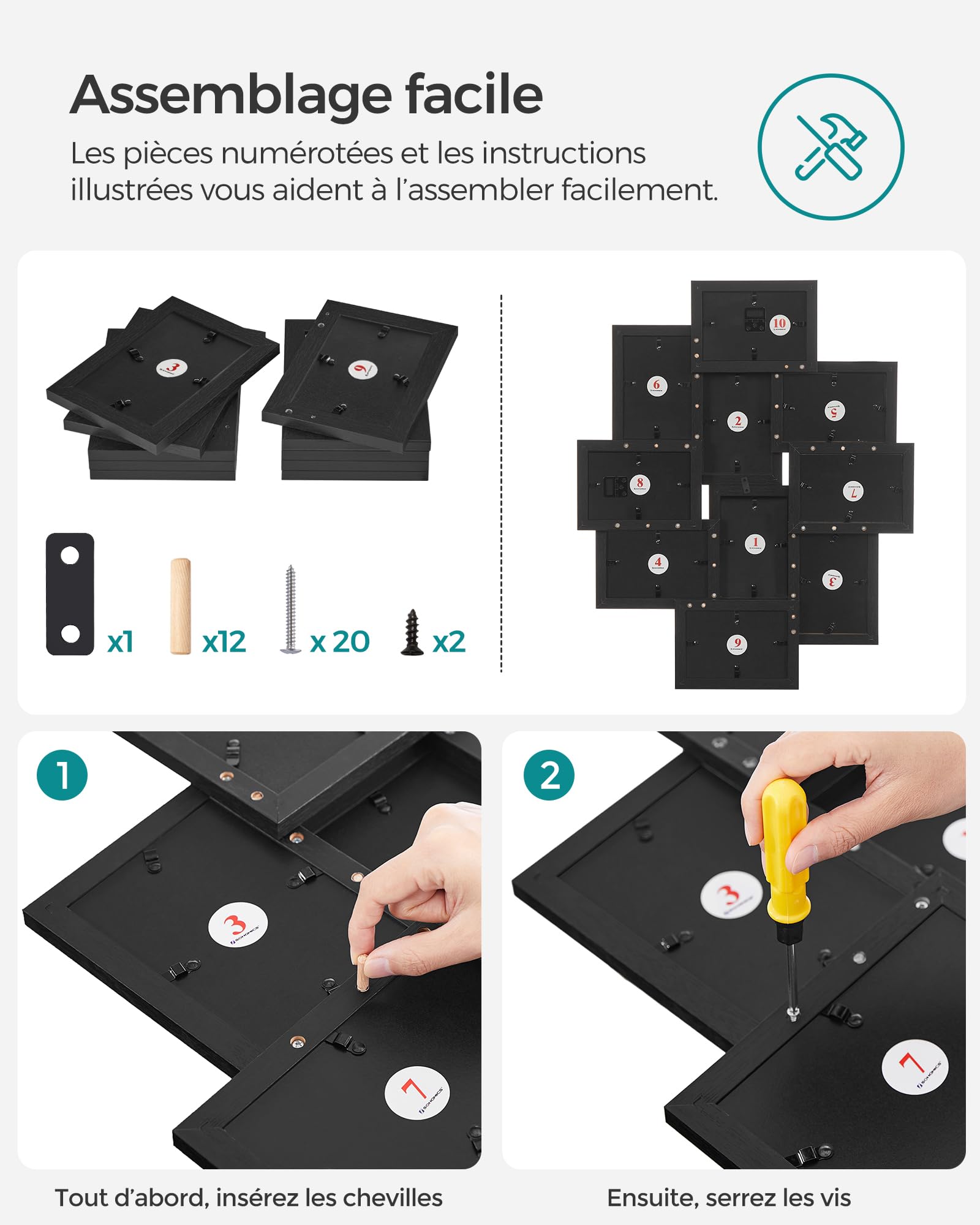 SONGMICS Cadres Pêle-Mêle, 10 Cadres pour Photos 10x15 cm