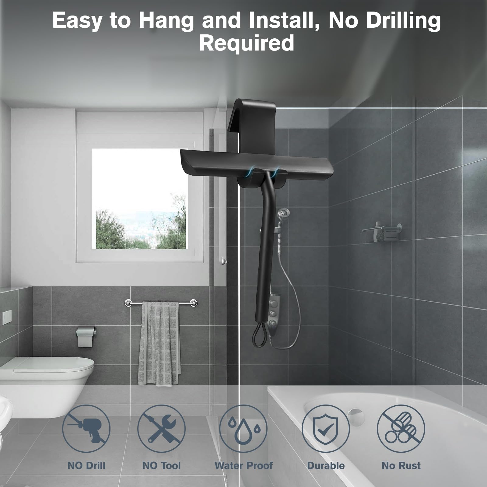 Vinabo Raclette de Douche - 21cm Noir avec Support