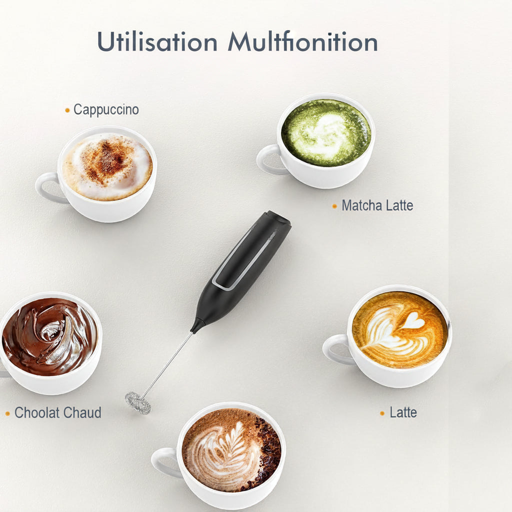 Mousseur à Lait électrique, Mini Fouet en Acier Inoxydable