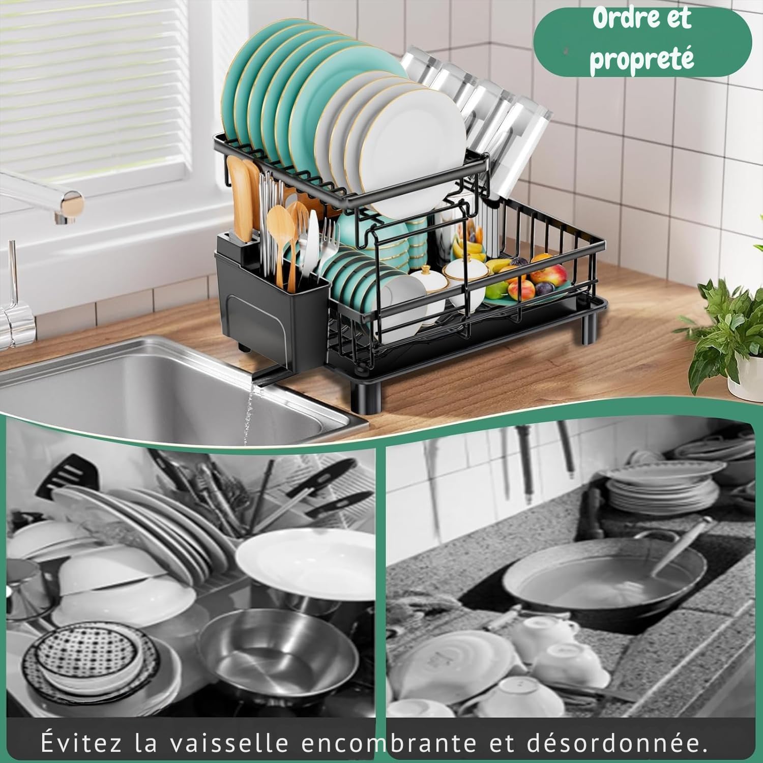 dpv store égouttière a vaisselle 2 niveaux en acier inoxydable