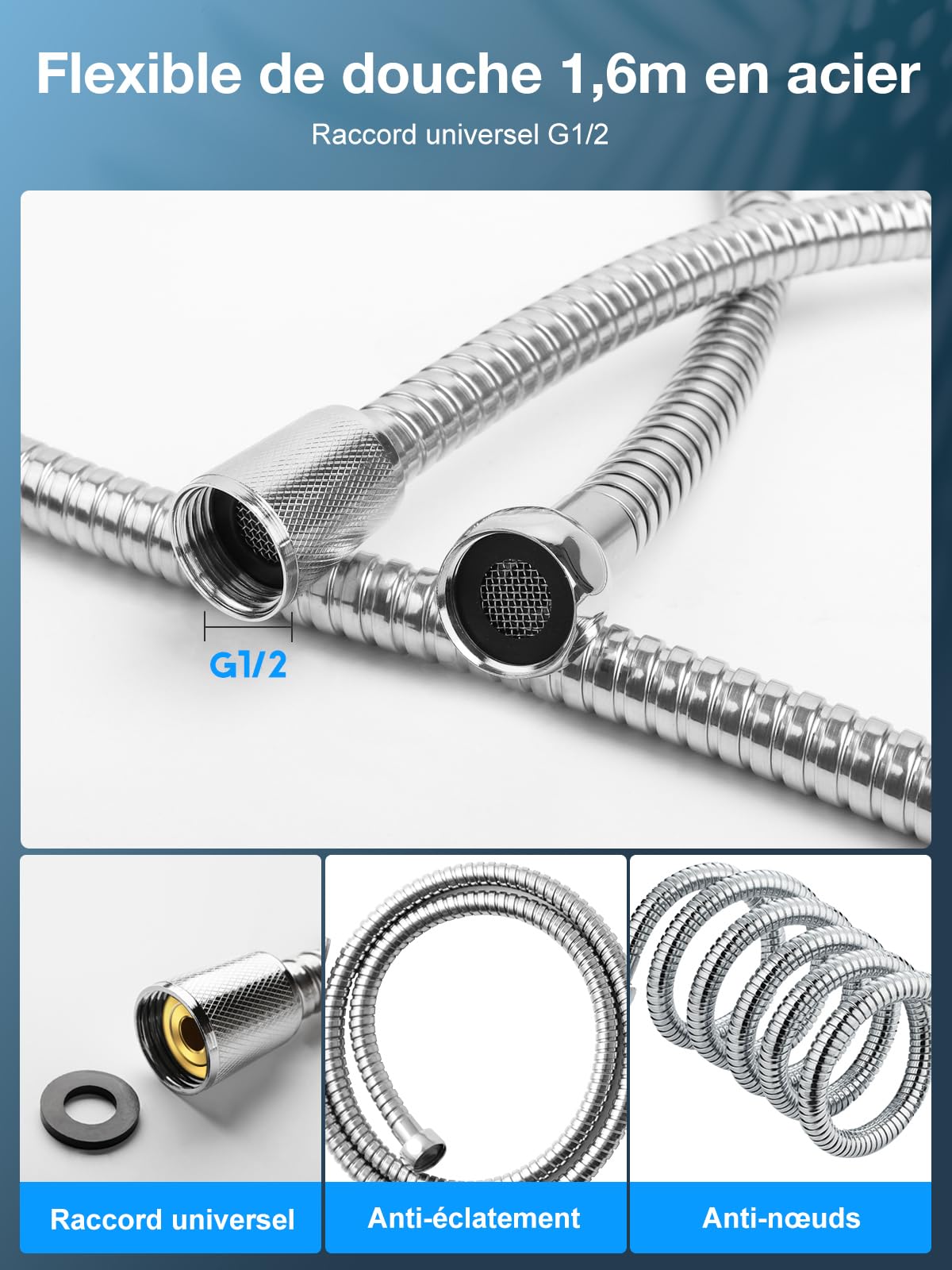 YEAUPE PRO Pommeau de Duche avec tuyau 1,6M