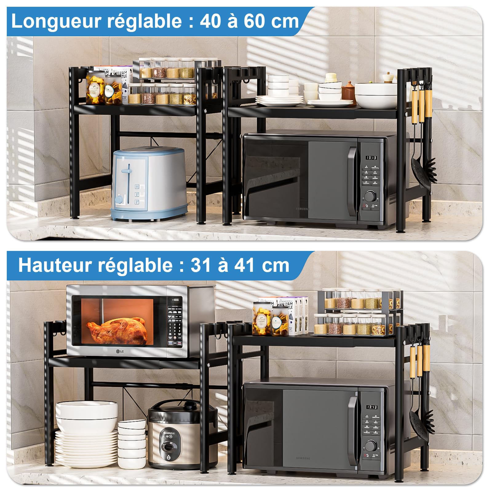 Vankarr Support pour Micro Onde et Four Extensible Etagere Micro-Ondes,agère