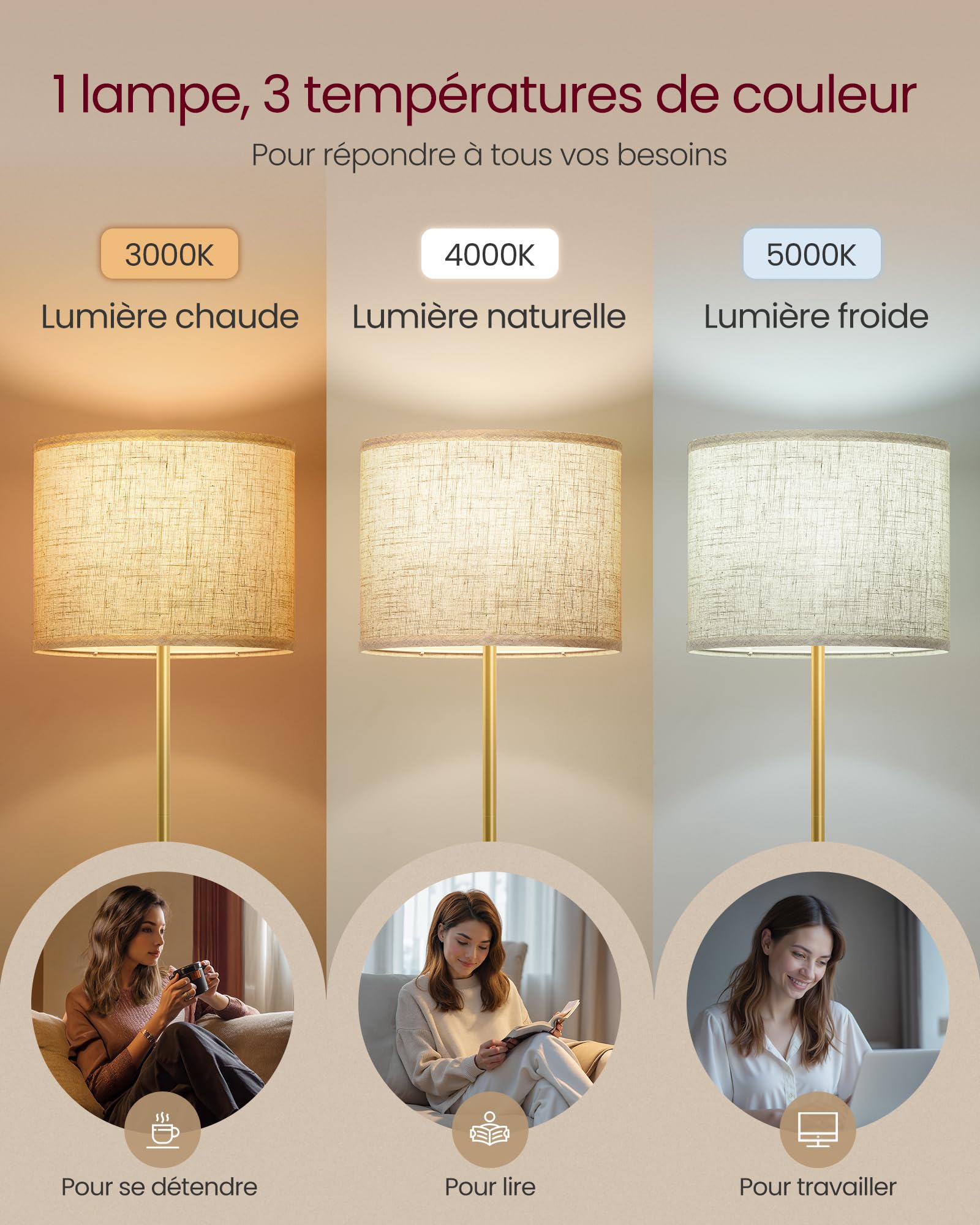 VASAGLE Lampadaire, Lampe sur Pied, Hauteur Réglable de 140 à 170 cm