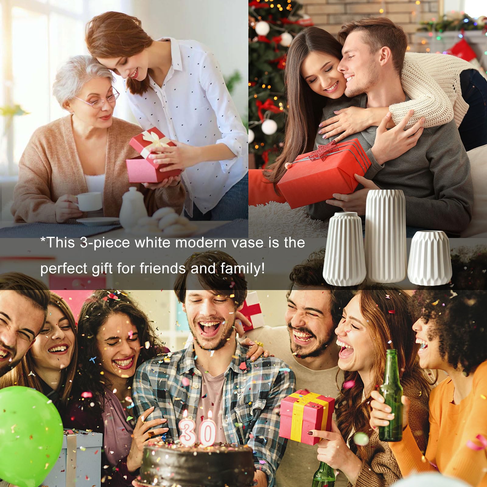 Vase Décoratif - Set de 3 Vases en Céramique Blanche