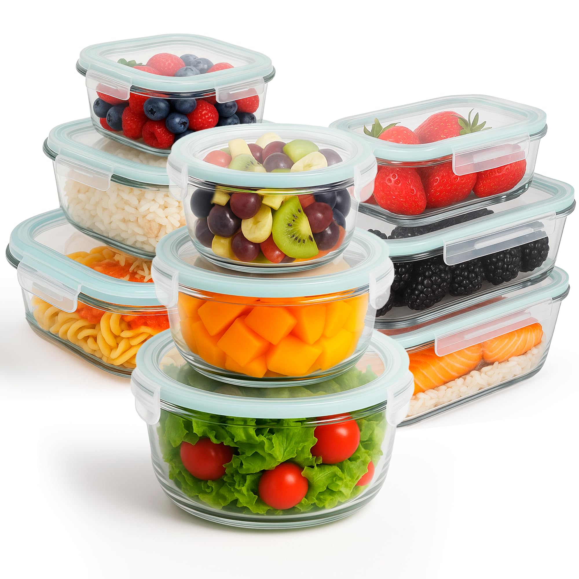 edihome, Boîte Alimentaire Hermétique en Verre, 8, 14 ou 18 pièces