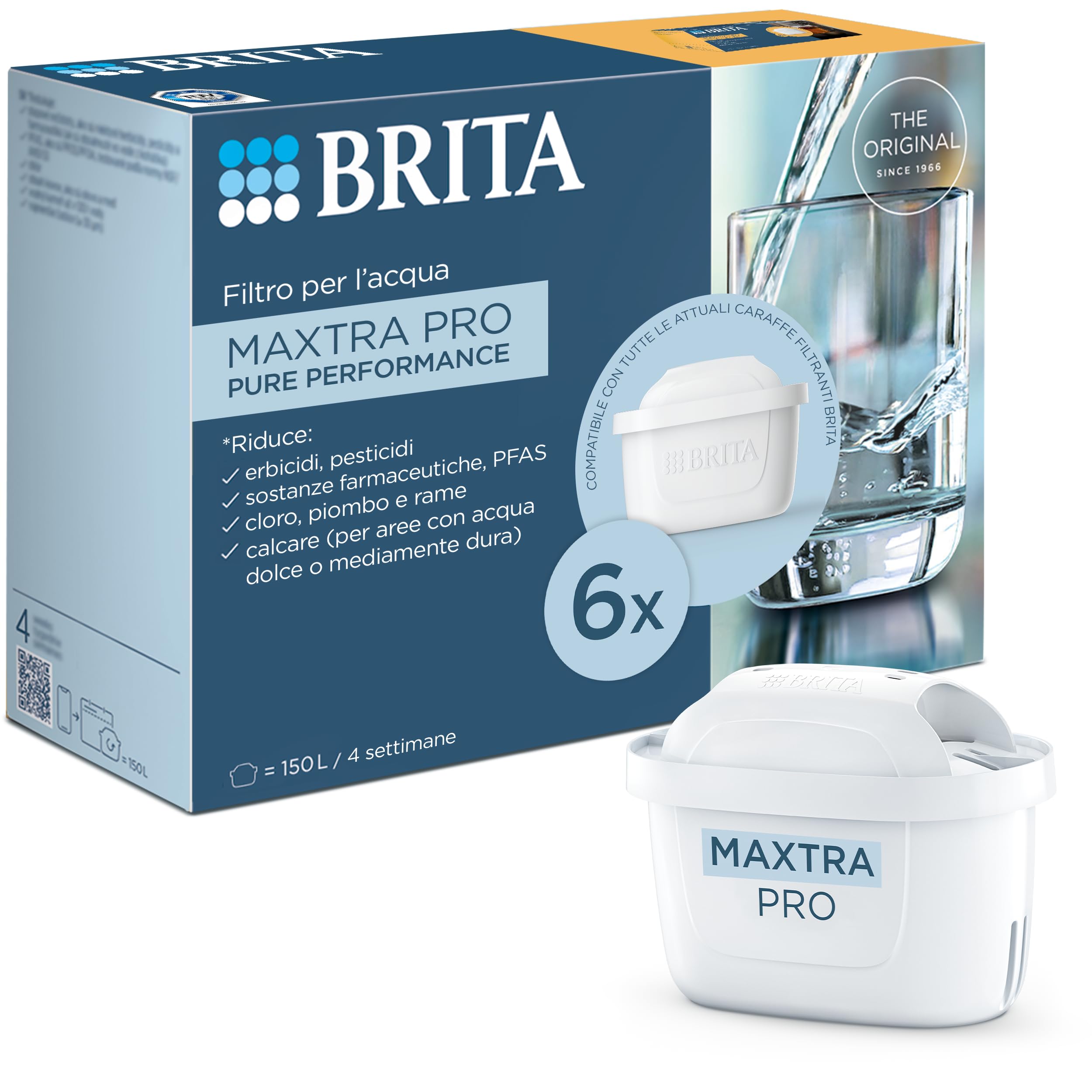 BRITA Filtre pour robinet MAXTRA PRO All-in-1 - Pack de 6 filtres - Réduit le chlore, le calcaire, les PFAS et les métaux, filtre original compatible avec carafes filtrantes BRITA