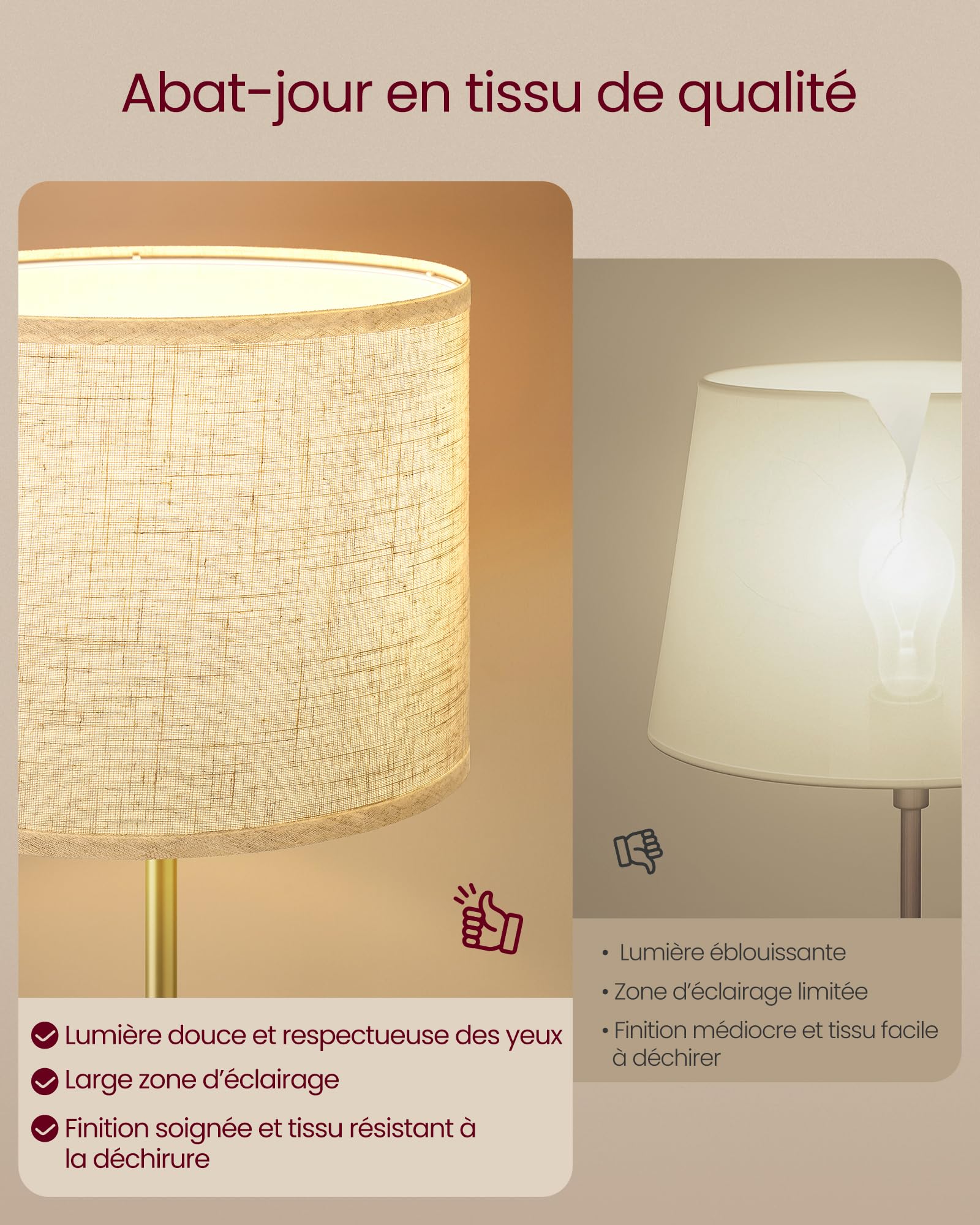 VASAGLE Lampadaire, Lampe sur Pied, Hauteur Réglable de 140 à 170 cm