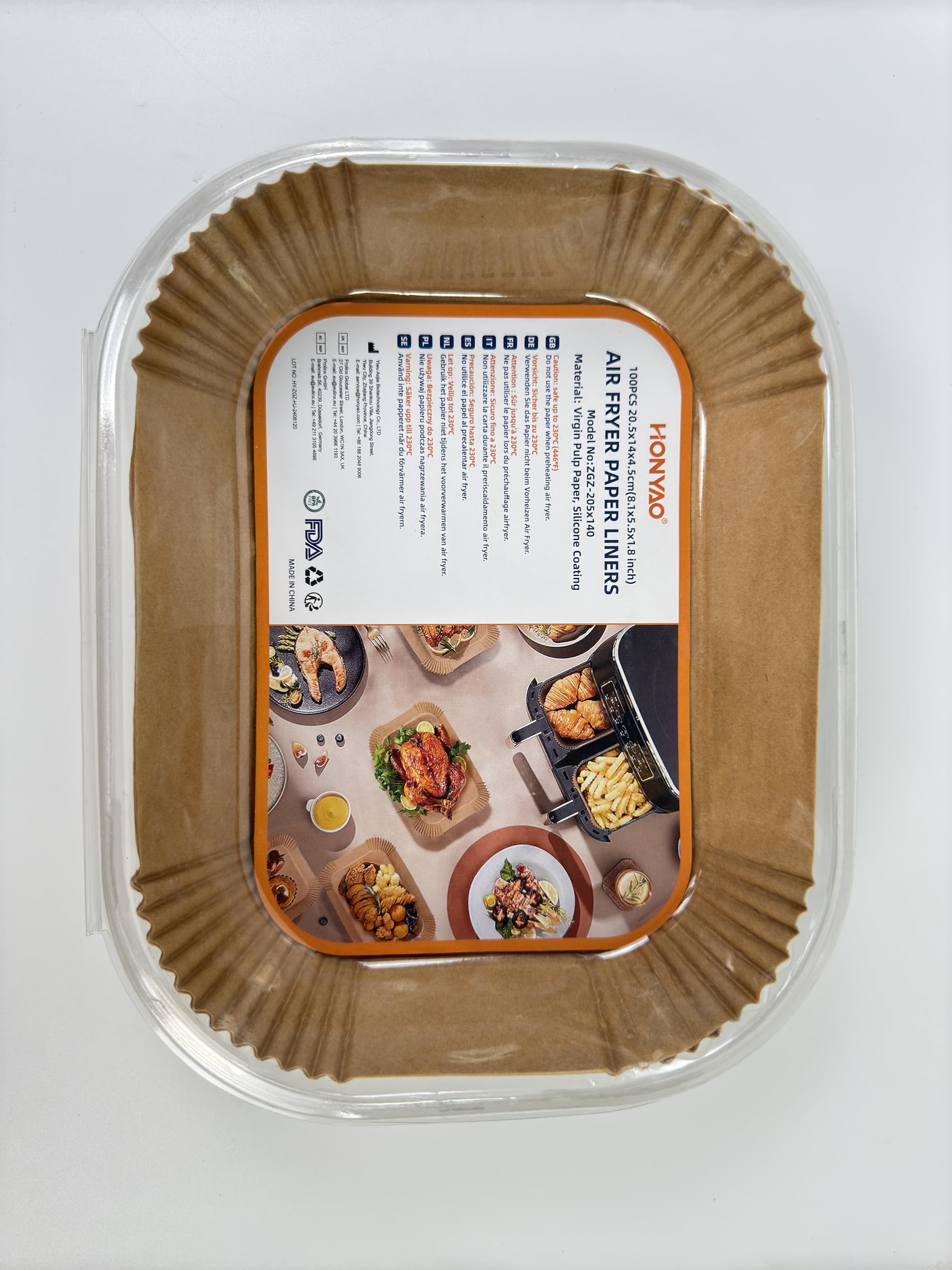 HONYAO Papier Cuisson pour Ninja Air Fryer, 100 Pièces 20,5x14cm Rectangulair