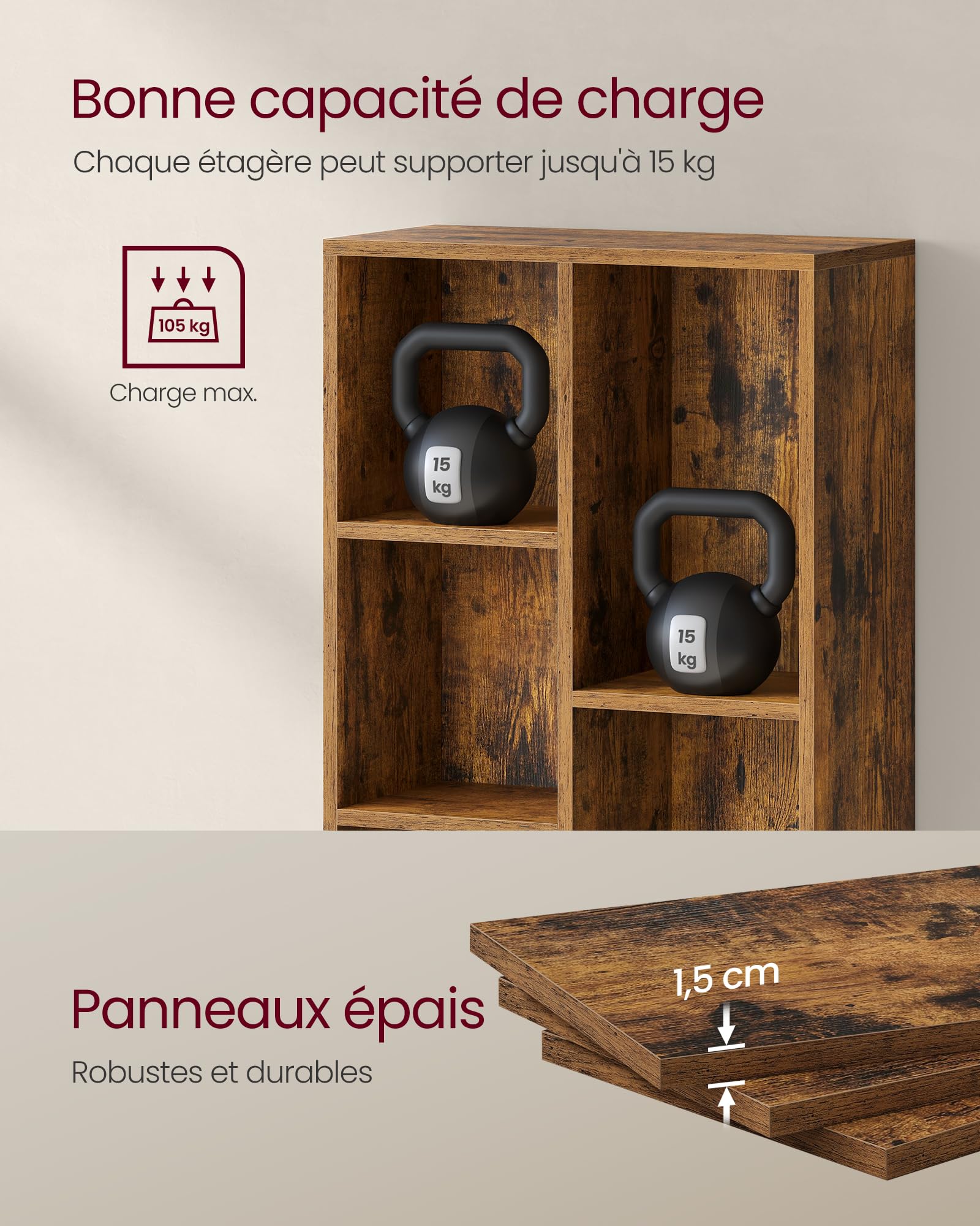 VASAGLE Bibliothèque, Étagère, Meuble de Rangement avec 7 Compartiments