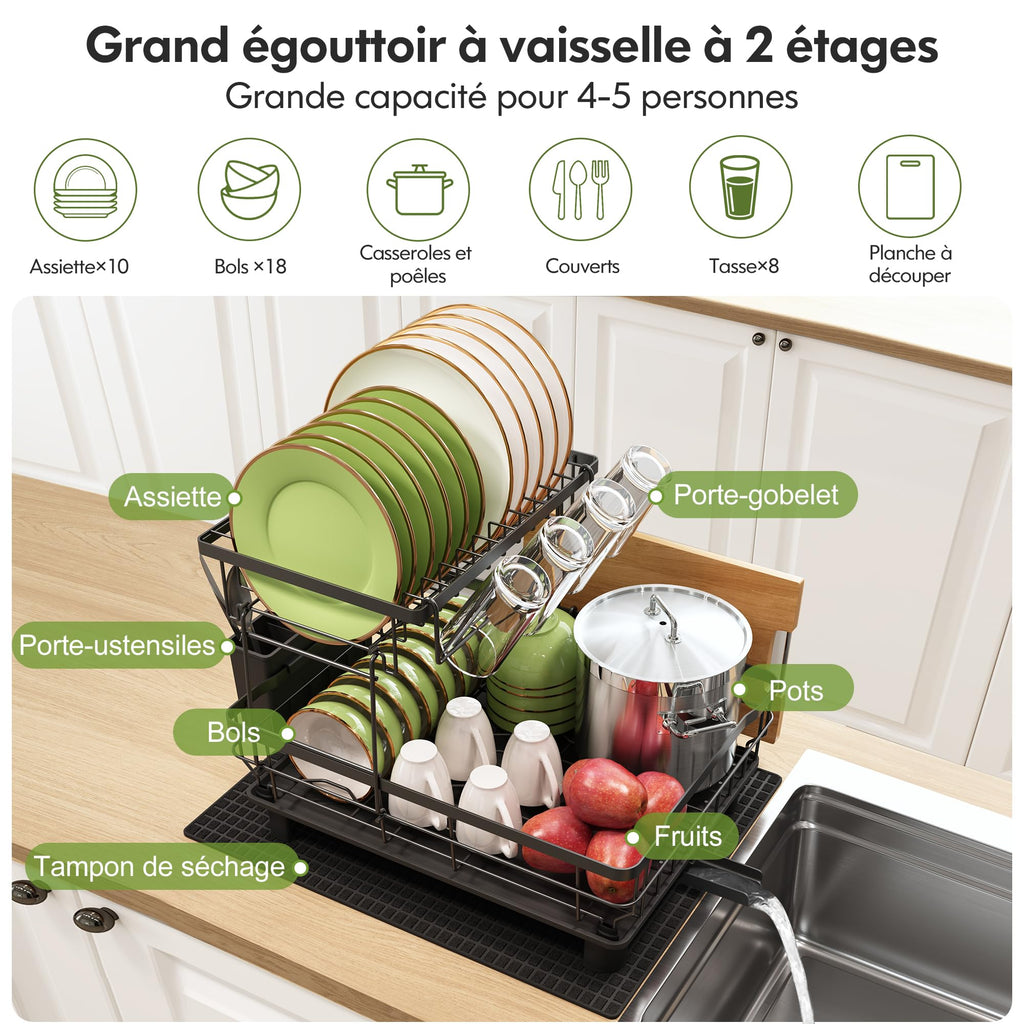 Boosiny Egouttoir Vaisselle, Egoutoire Vaisselle Cuisine 2 Niveaux en Acier Inoxydable