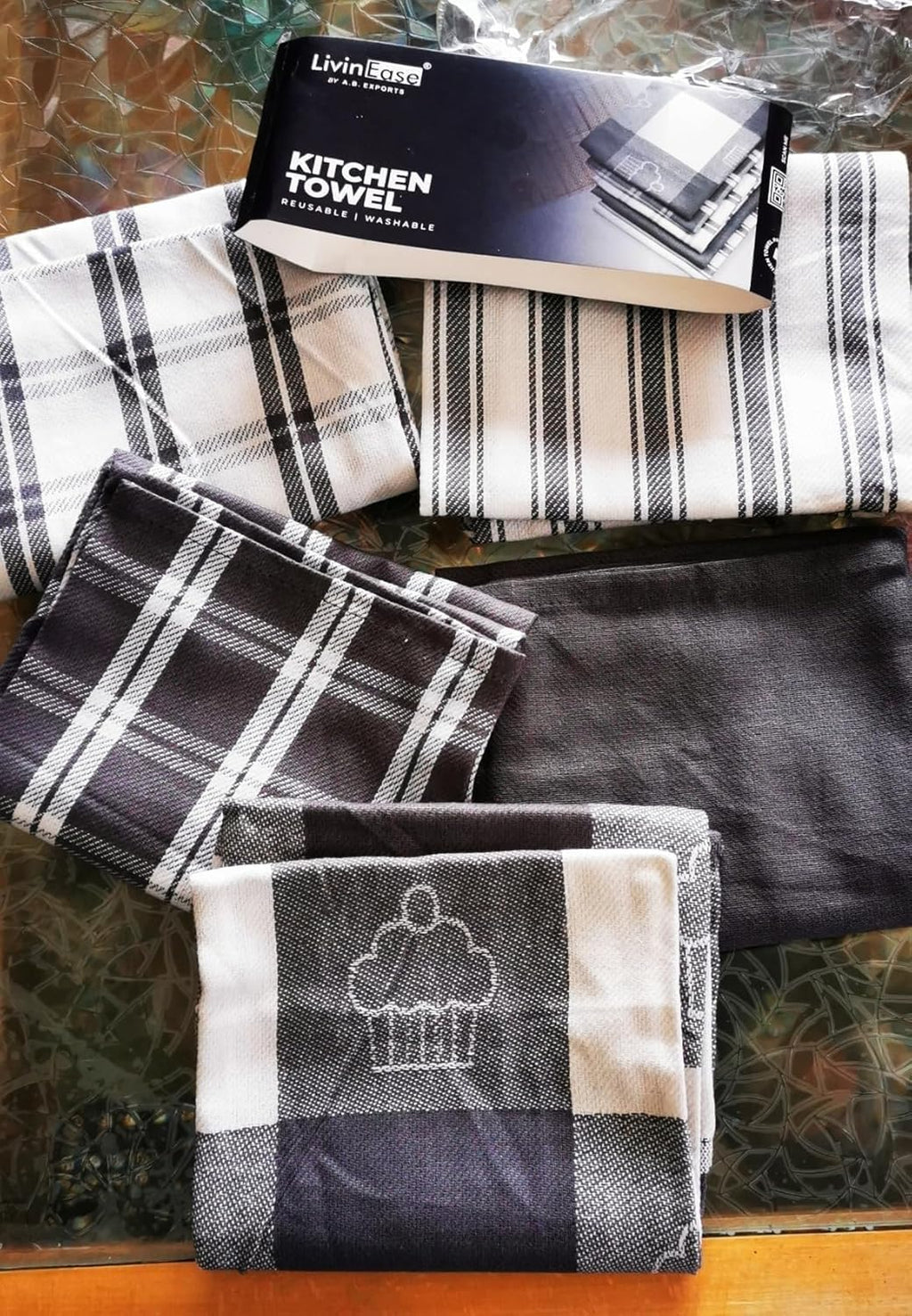 LivinEase Torchon de Cuisine – Lot de 5 torchons de Cuisine 100% Coton