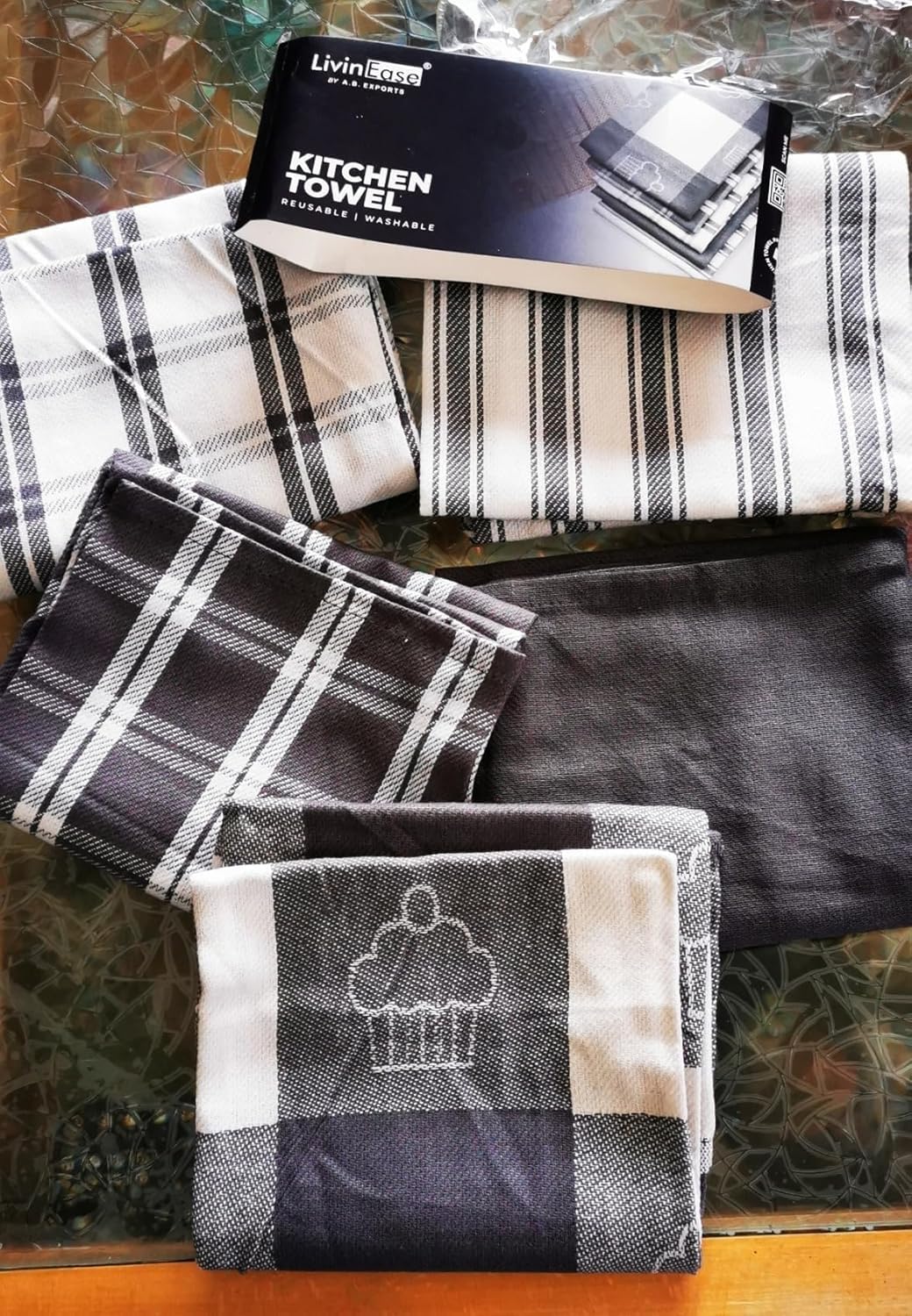 LivinEase Torchon de Cuisine – Lot de 5 torchons de Cuisine 100% Coton