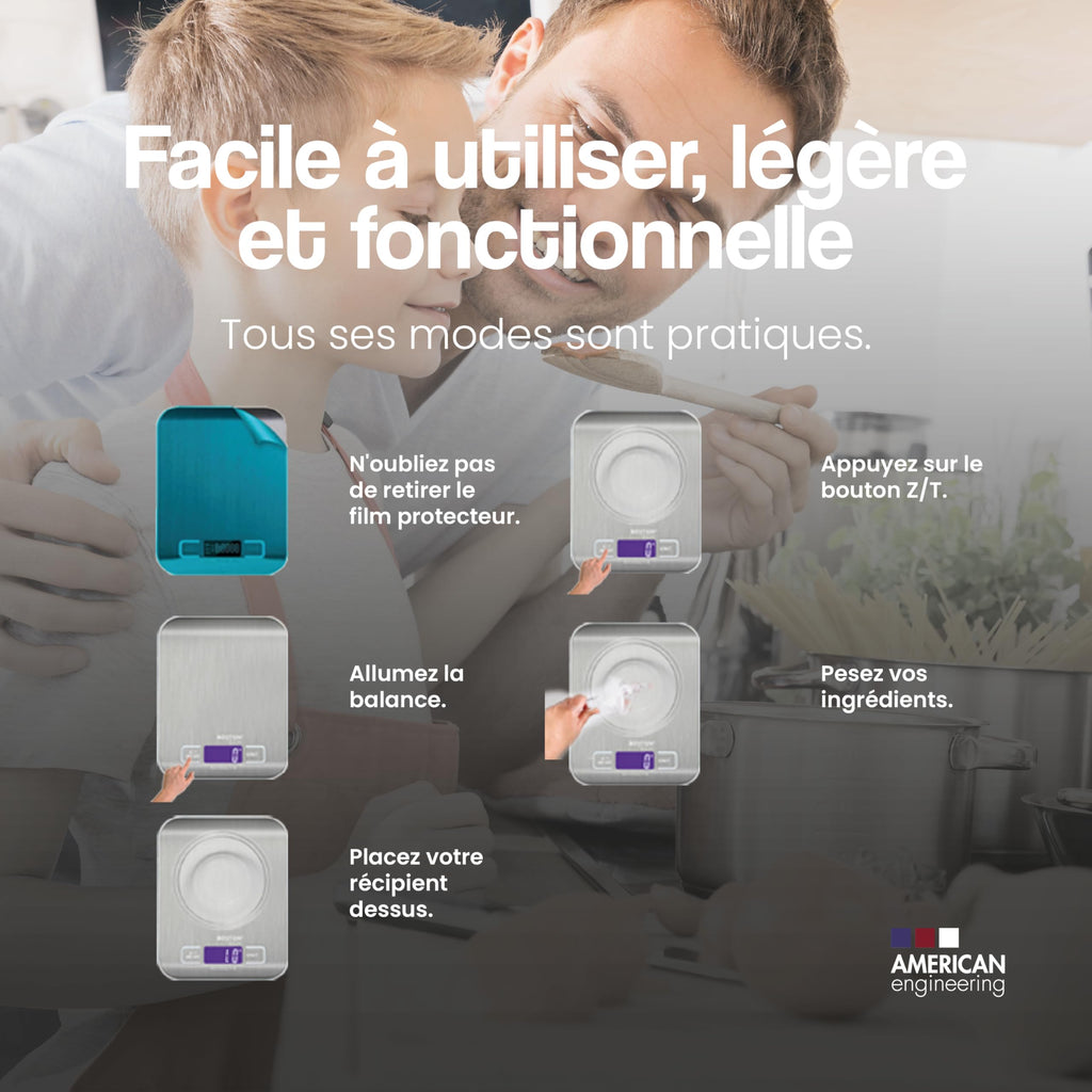 Balance de cuisine numérique Boston Tech - Acier inoxydable, haute précision