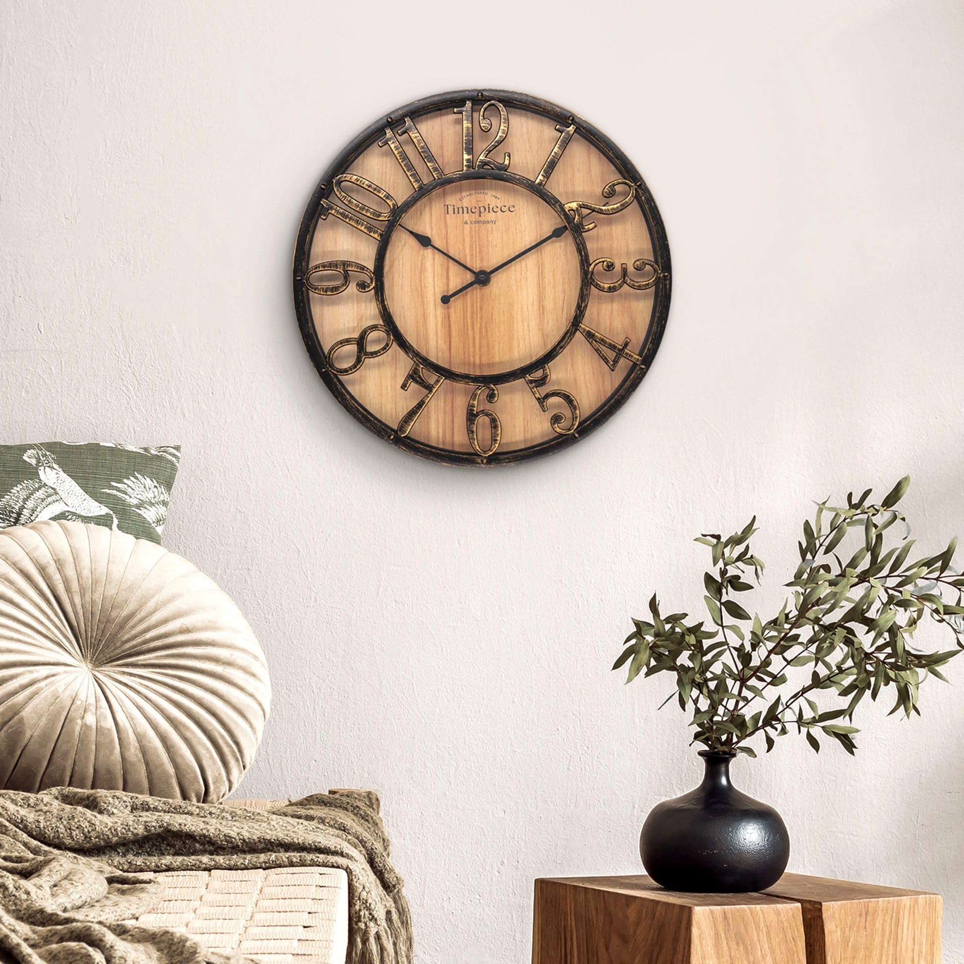 K&L Wall Art Grande horloge murale vintage industrielle