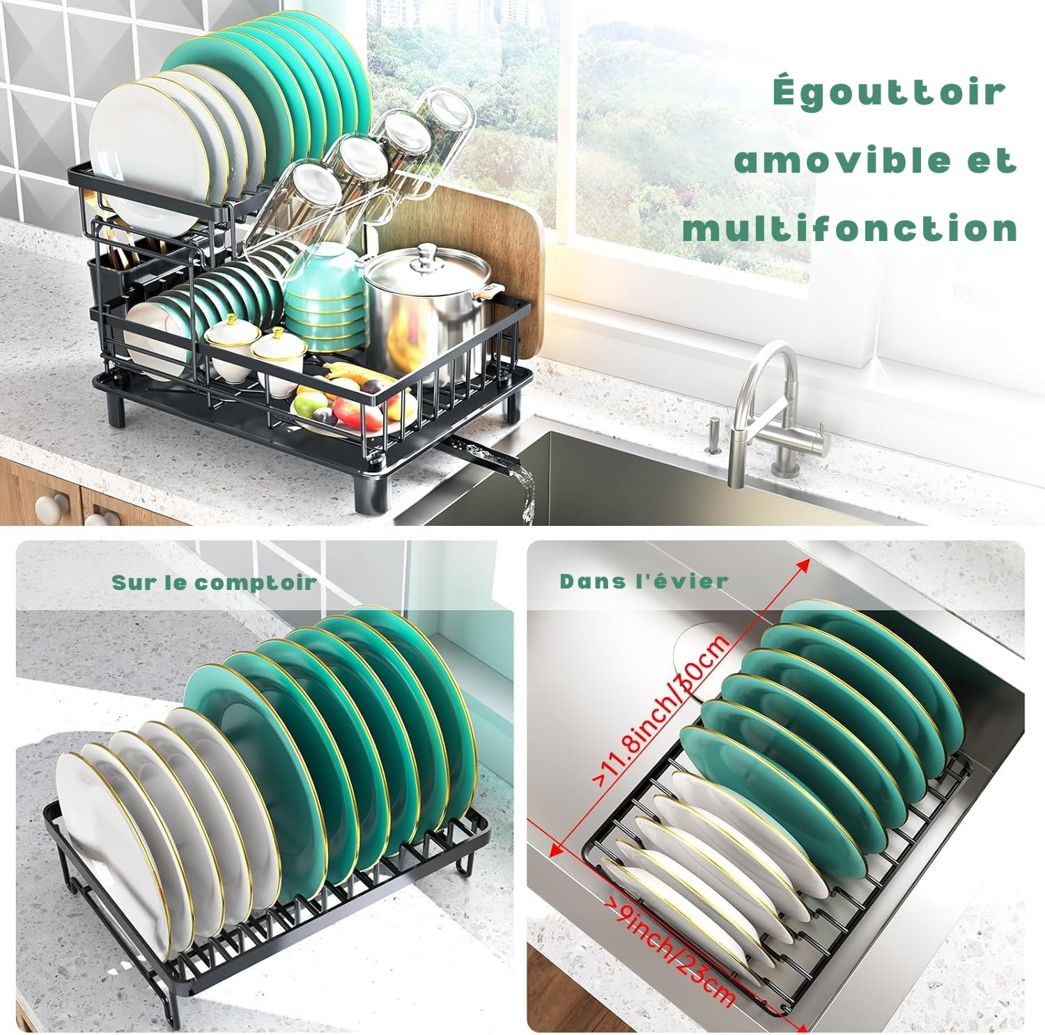 dpv store égouttière a vaisselle 2 niveaux en acier inoxydable