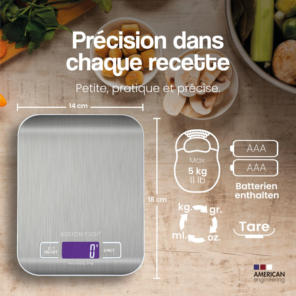 Balance de cuisine numérique Boston Tech - Acier inoxydable, haute précision