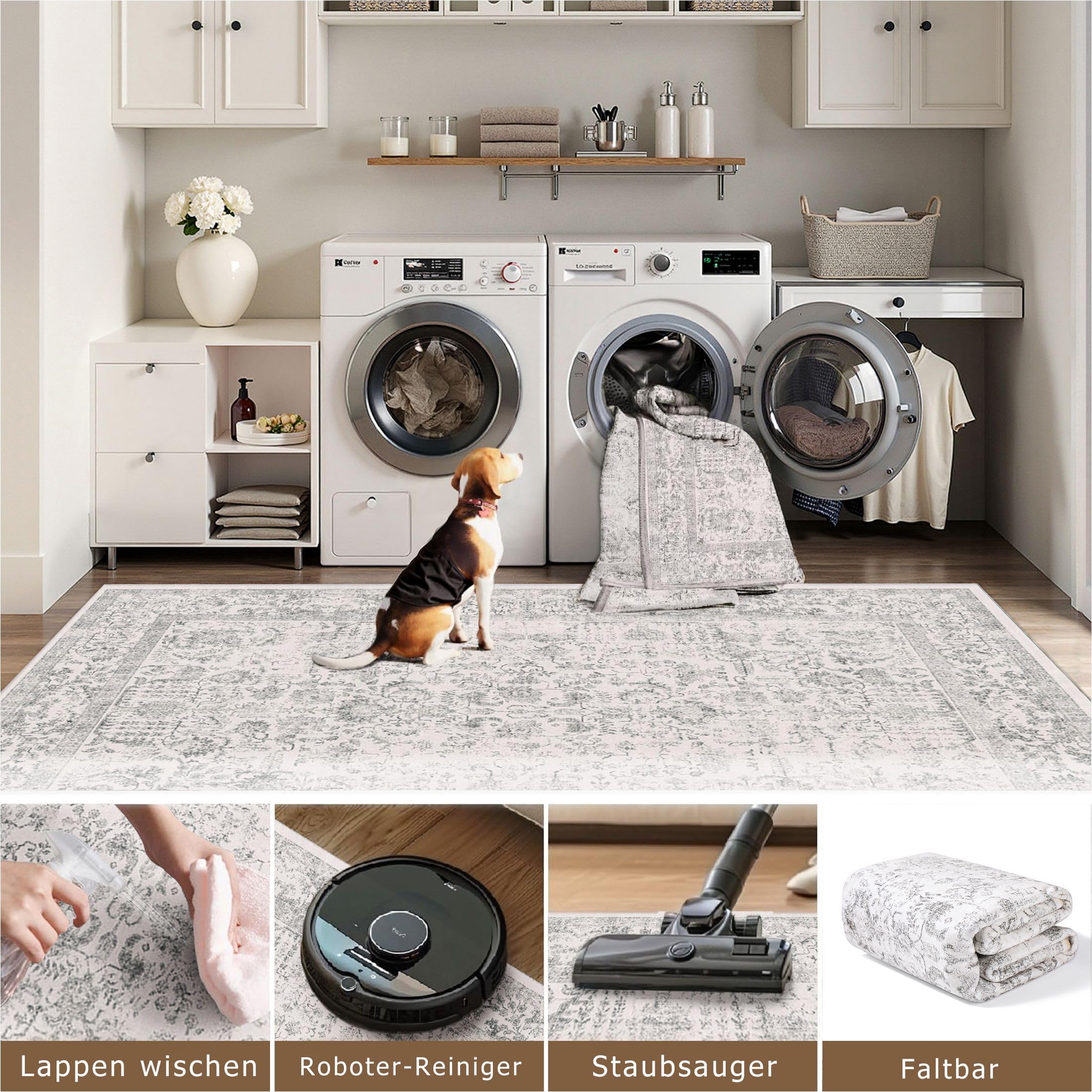 HUGEAR Gris Tapis De Salon Lavable en Machine